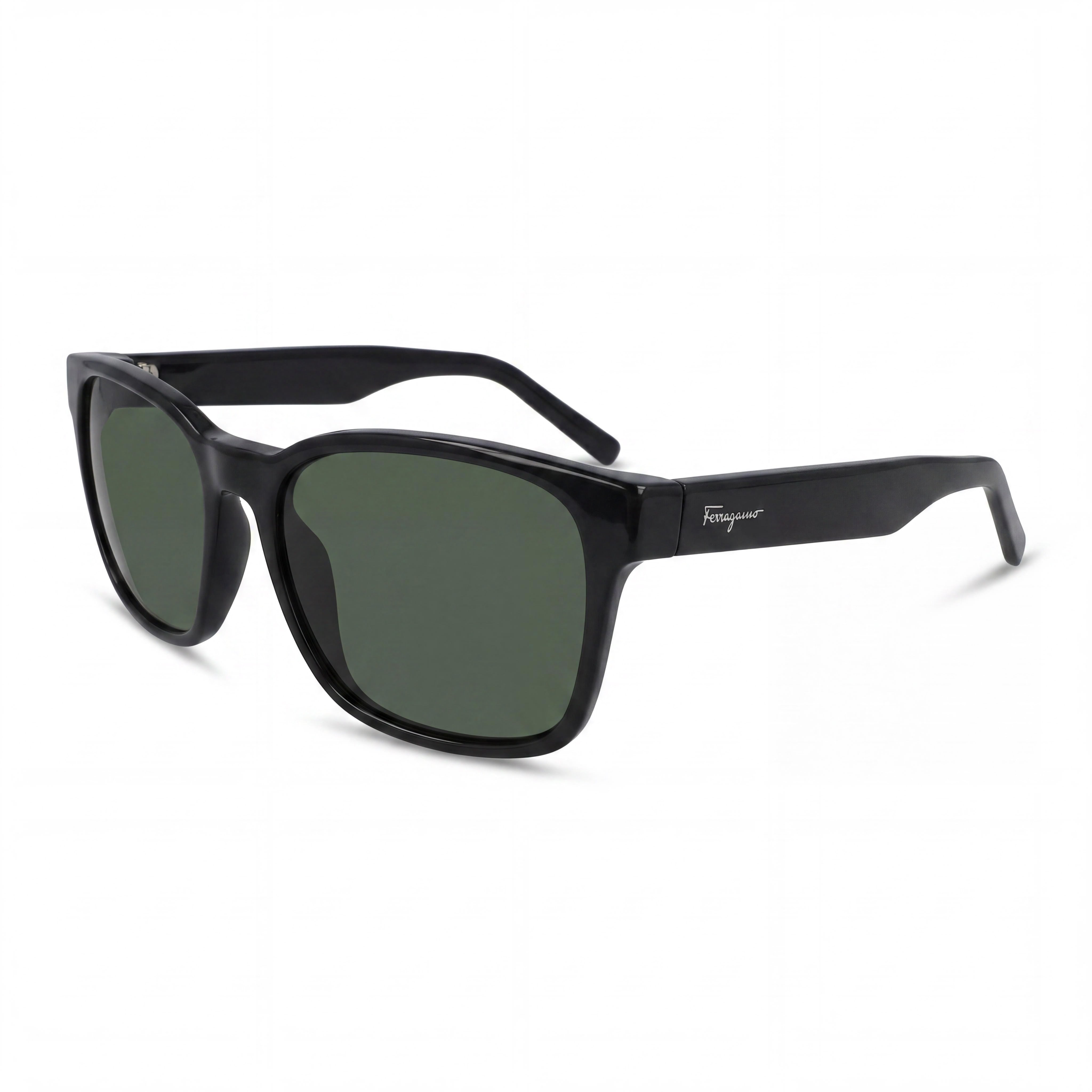 Salvatore Ferragamo SF959S Unisex Square Plastic Black Silver Frame Green Non-Polarized 100% UV Lenses 55mm, Photo 1