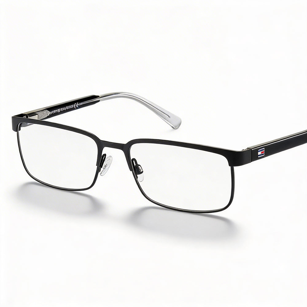 Gafas unisex Tommy Hilfiger Th 1235 con montura metálica rectangular, cristal negro mate, ancho de lente de 55 mm