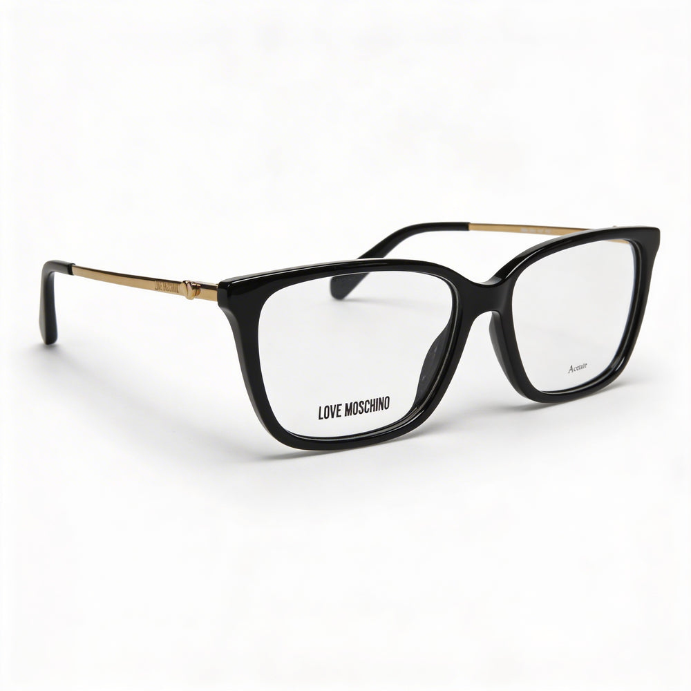 Gafas de moda Love Moschino para mujer, diseño de corazón 3D, rectangulares, de acetato y metal, color negro, 52 mm