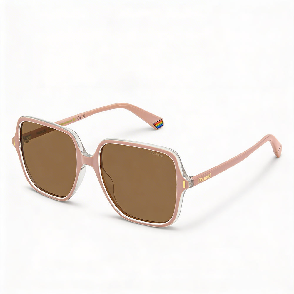 Polaroid Casual Women's Pink ECO POLYCARBONATE Frame Polarized Sunglasses with High UV Protection, Bronze Lenses, 56mm