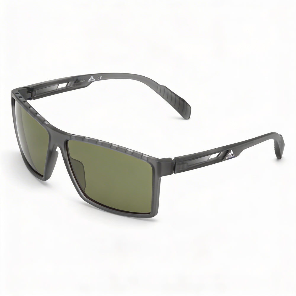 adidas Men's Injected Sun Glasses, Grey Green Plastic Frame, Green Lenses, UV Protection, 63mm