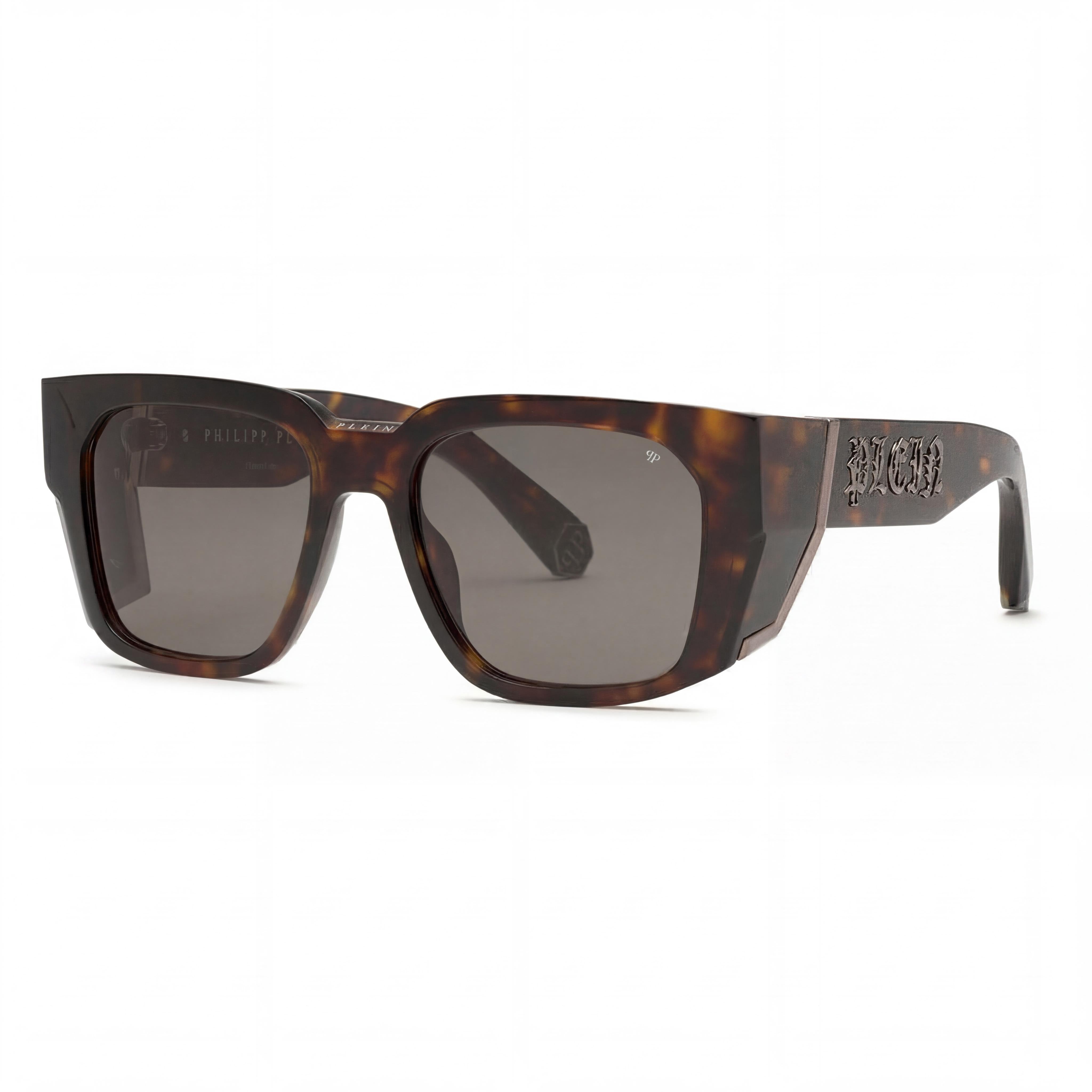Gafas de sol Philipp Plein Spp130m para hombre, de acero inoxidable, color gris habano oscuro y verde, con protección UV, 54 mm, Photo 1