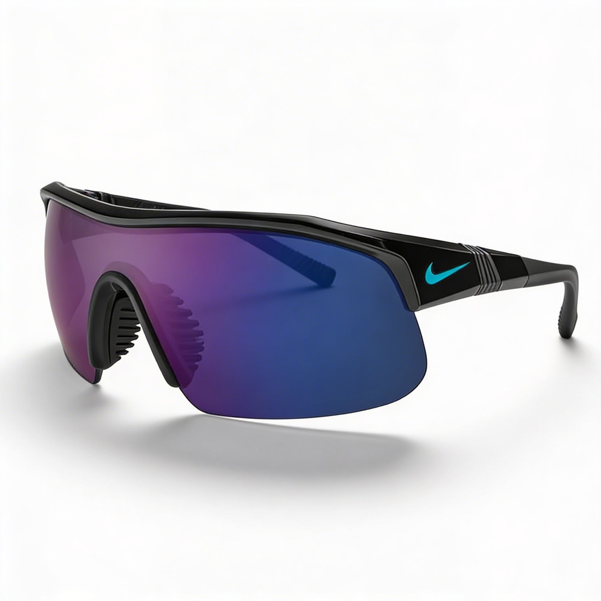 Nike Comtemporary Men's Plastic Sunglasses, Black/Blue Mirror with Vented Nose Bridge & UV Protection, Photo 1