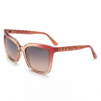 Guess Classic Sunglasses for Women with Rose Injected Frame, Grey Glass Lenses, Non-Polarized, 55mm