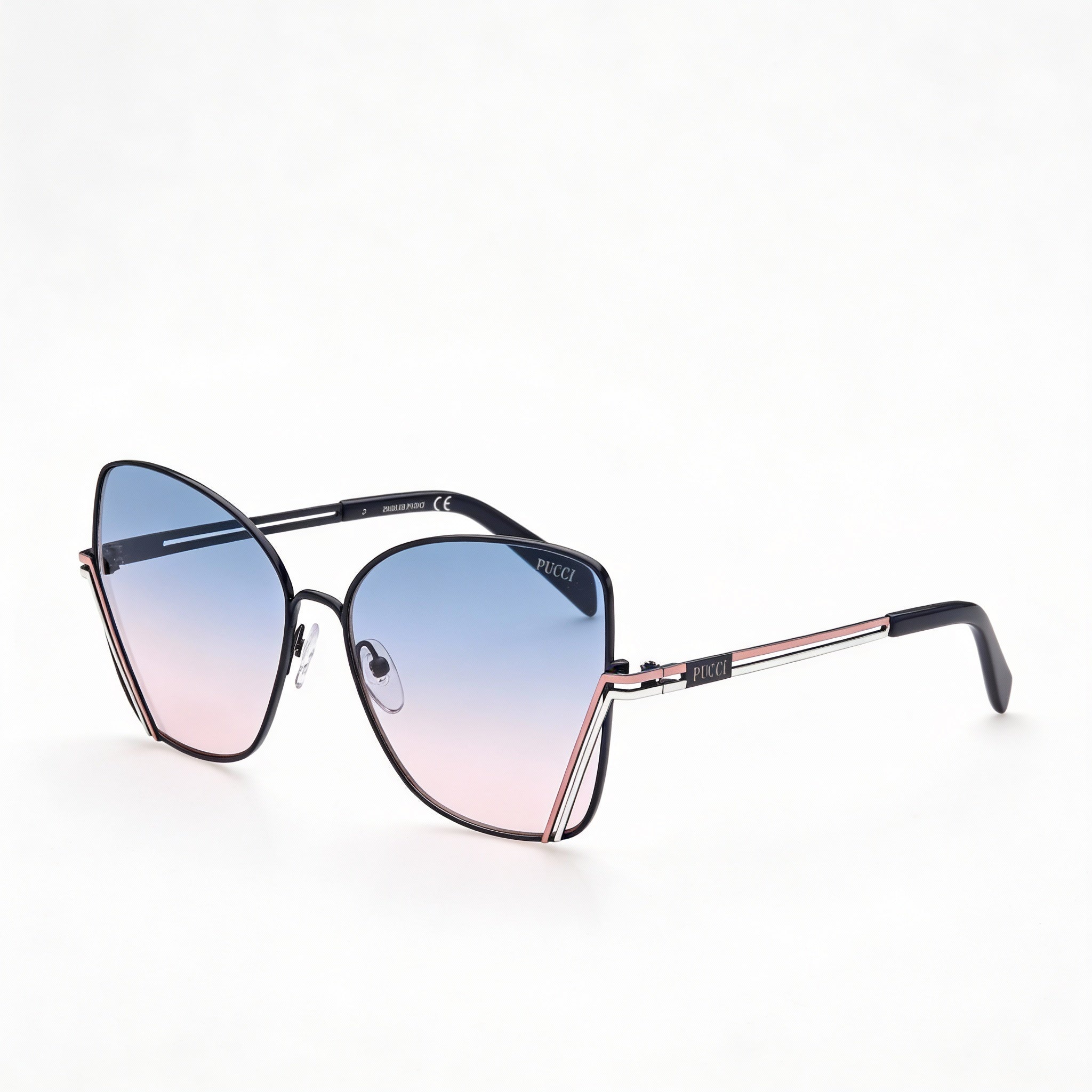 Gafas de sol Emilio Pucci Casual para mujer, de metal, con protección UV, montura azul brillante, rosa y blanco, lentes degradados de azul a rosa, 59 mm, Photo 1