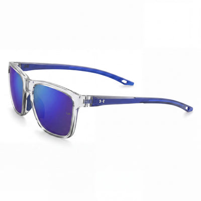 Under Armour Ua Hustle Jr. Gafas de sol unisex de poliamida cristalina, lentes verdes multicapa espejadas, protección UV de 56 mm