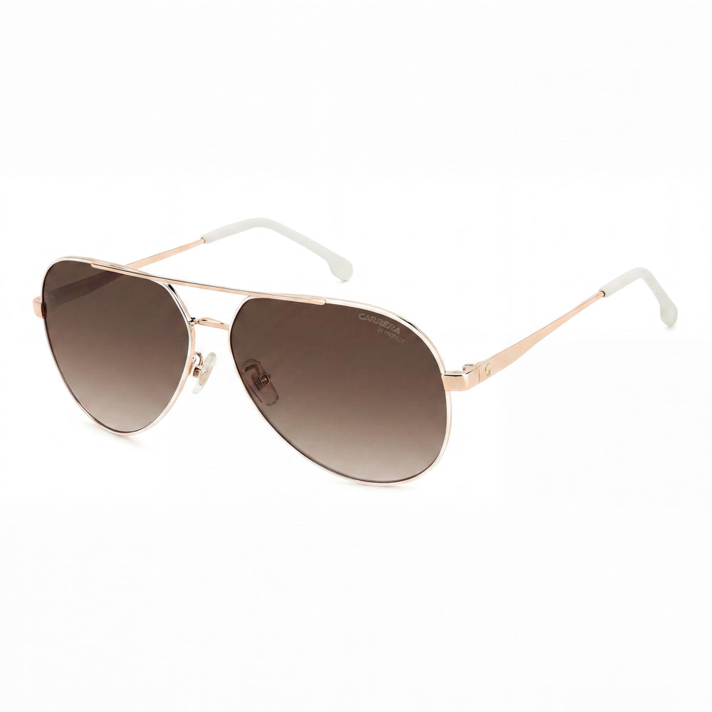 Carrera Women's CARRERA 3005/S Pilot Sunglasses, White Copper Gold Stainless Steel Frame, Brown Shaded UV Lenses, 63mm