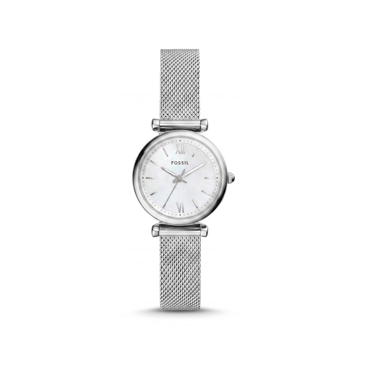 Fossil Women's Carlie - ES4432 Silver Mesh Stainless Steel Watch, White Dial, 28mm Case, Water Resistant, Photo 1