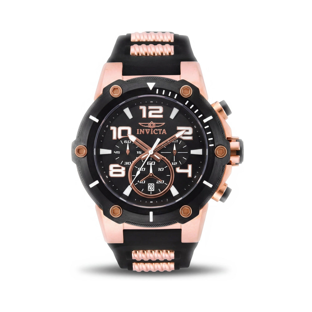 Reloj cronógrafo Invicta Speedway para hombre, de acero inoxidable negro y oro rosa, con correa de poliuretano negra, 51 mm