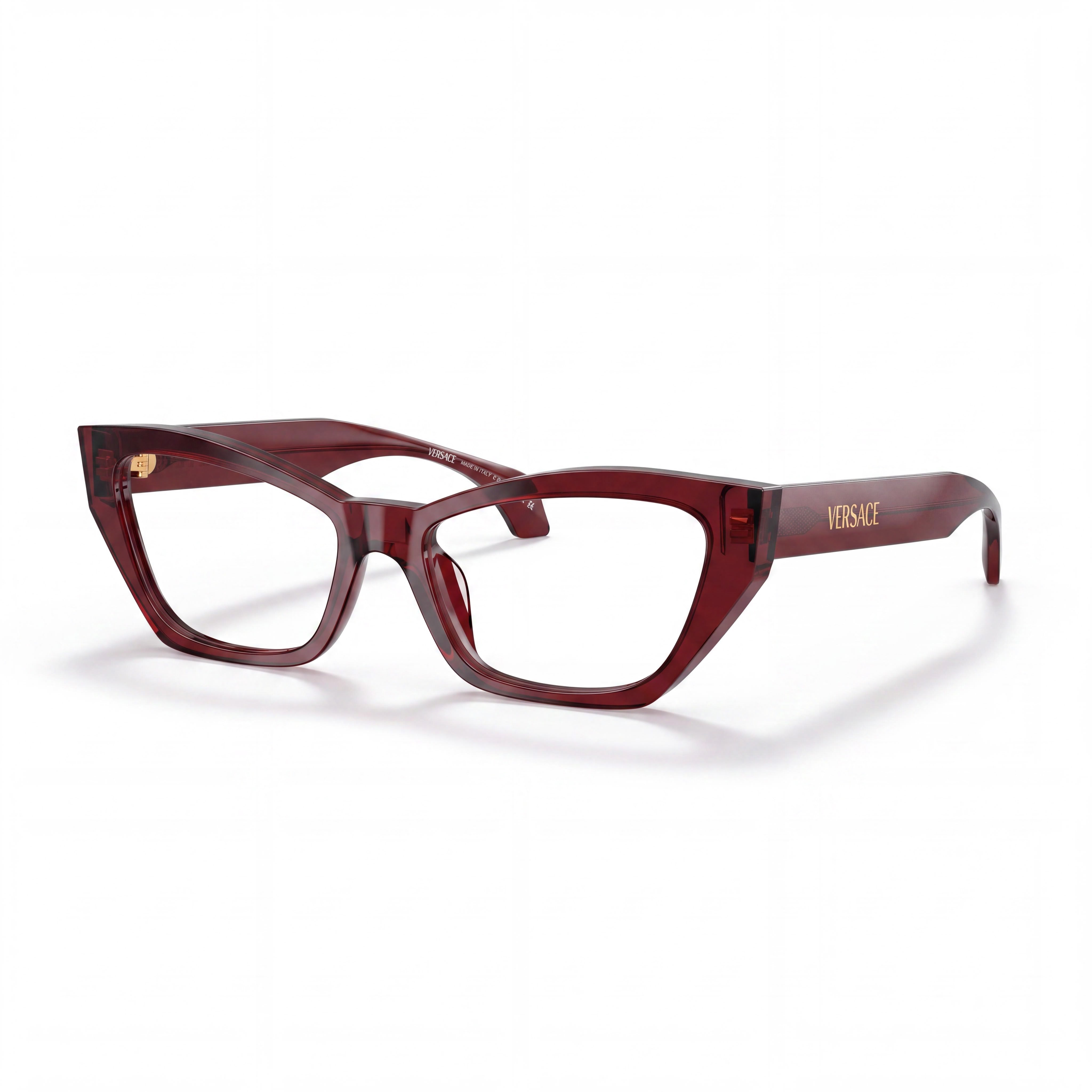 Gafas Ópticas Versace para Mujer, Atrevidas y Lujosas, de Acetato Transparente Burdeos, Listas para Receta, 54-17-140, Photo 1