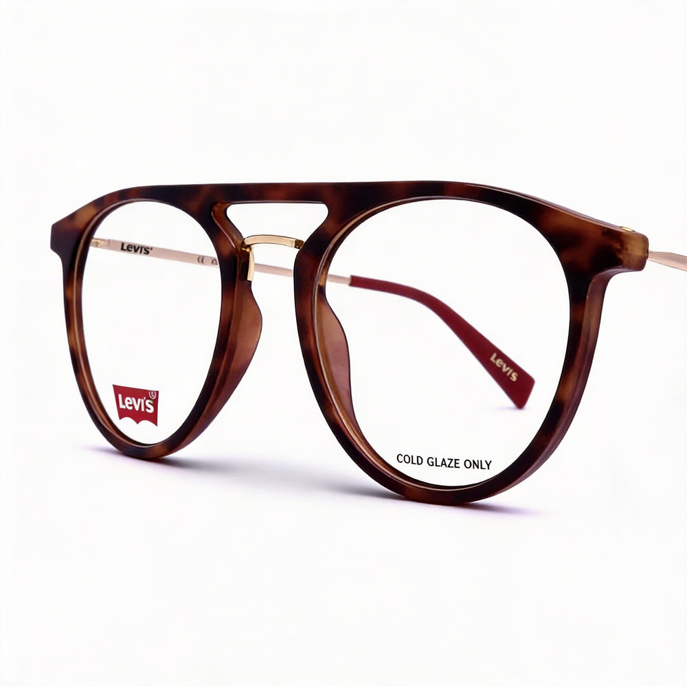 Gafas Levi's de mujer, redondas ovaladas, color habana rojo, de poliamida inyectada, lentes transparentes de demostración de 51 mm, aptas para lentes graduadas.