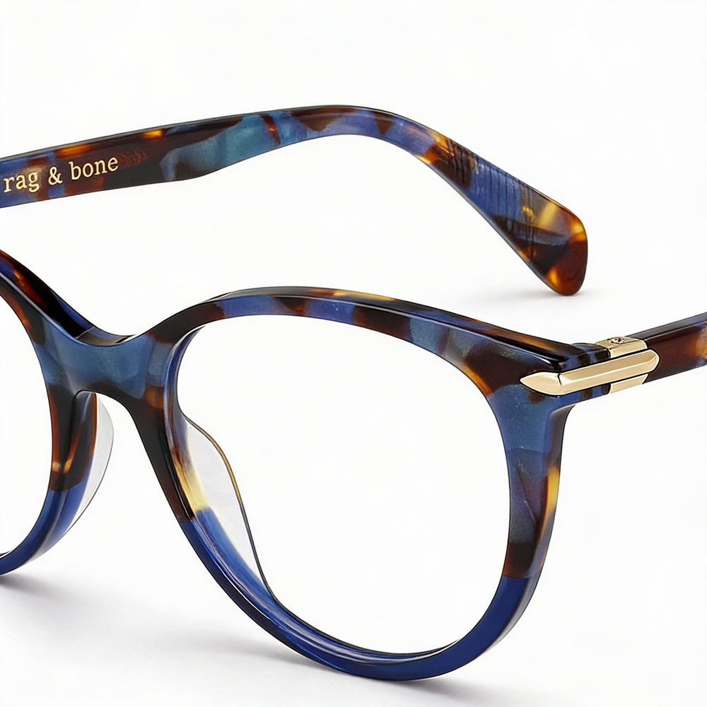Gafas Rag & Bone Rnb 3023 para mujer, montura de acetato color azul Habana con lentes de 51 mm de ancho