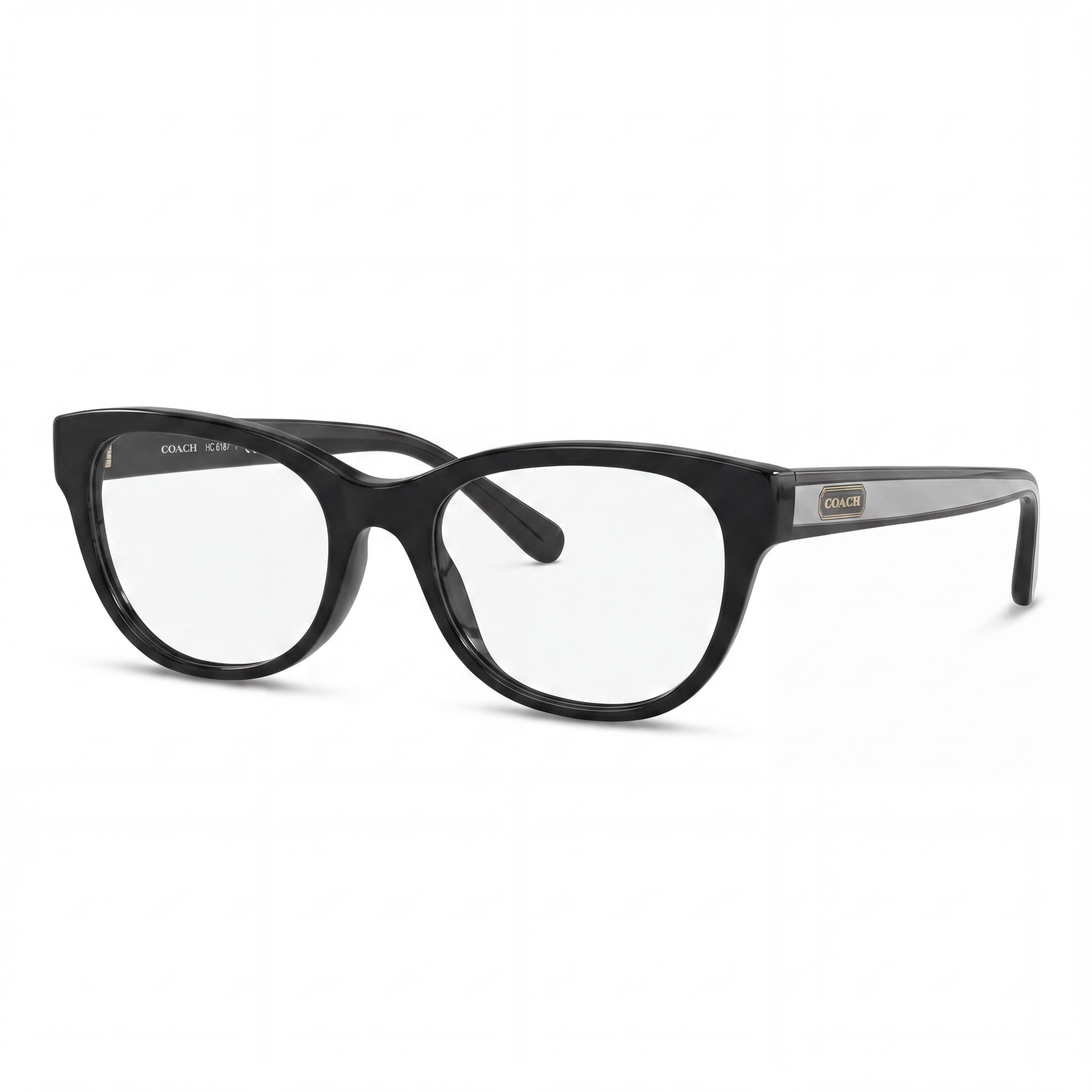 Montura de gafas graduadas cuadrada de plástico para mujer COACH Hc6187 con lente de demostración de policarbonato, negra, 52 mm, Photo 1