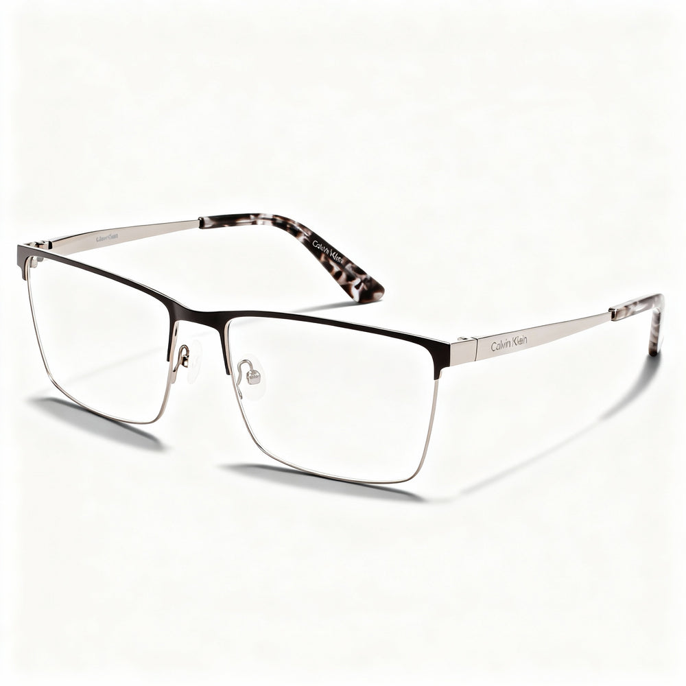 Gafas unisex Calvin Klein CK22102 de metal con montura completa, rectangulares, graduadas, color negro metalizado, 57-17-145 mm