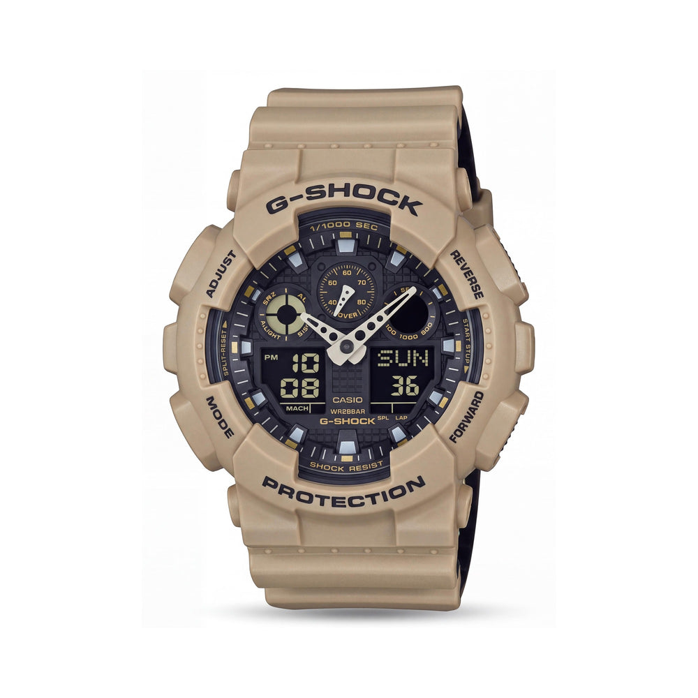 Reloj Casio GA-1000L resistente a los golpes, sumergible 200 m, horario mundial, alarma, temporizador, luz LED, unisex, color beige