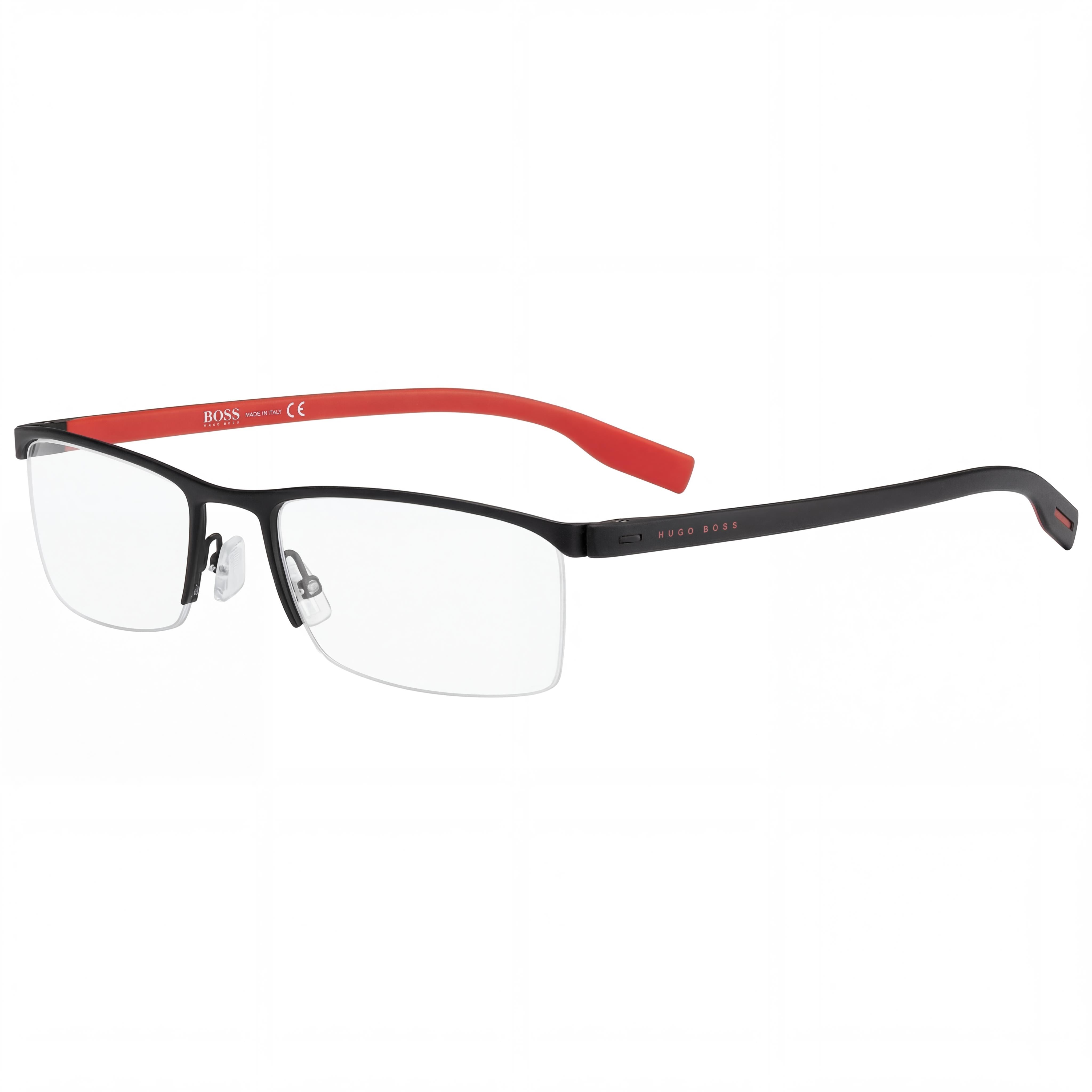 Gafas de acetato Hugo Boss 0610/N para hombre, semi al aire, negro mate y rojo, 55, Photo 1