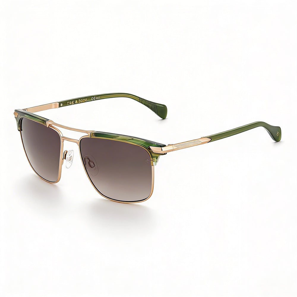 Gafas de sol informales Rag & Bone para hombre, acero inoxidable, cuerno color caqui, protección UV, no polarizadas 55-17-145