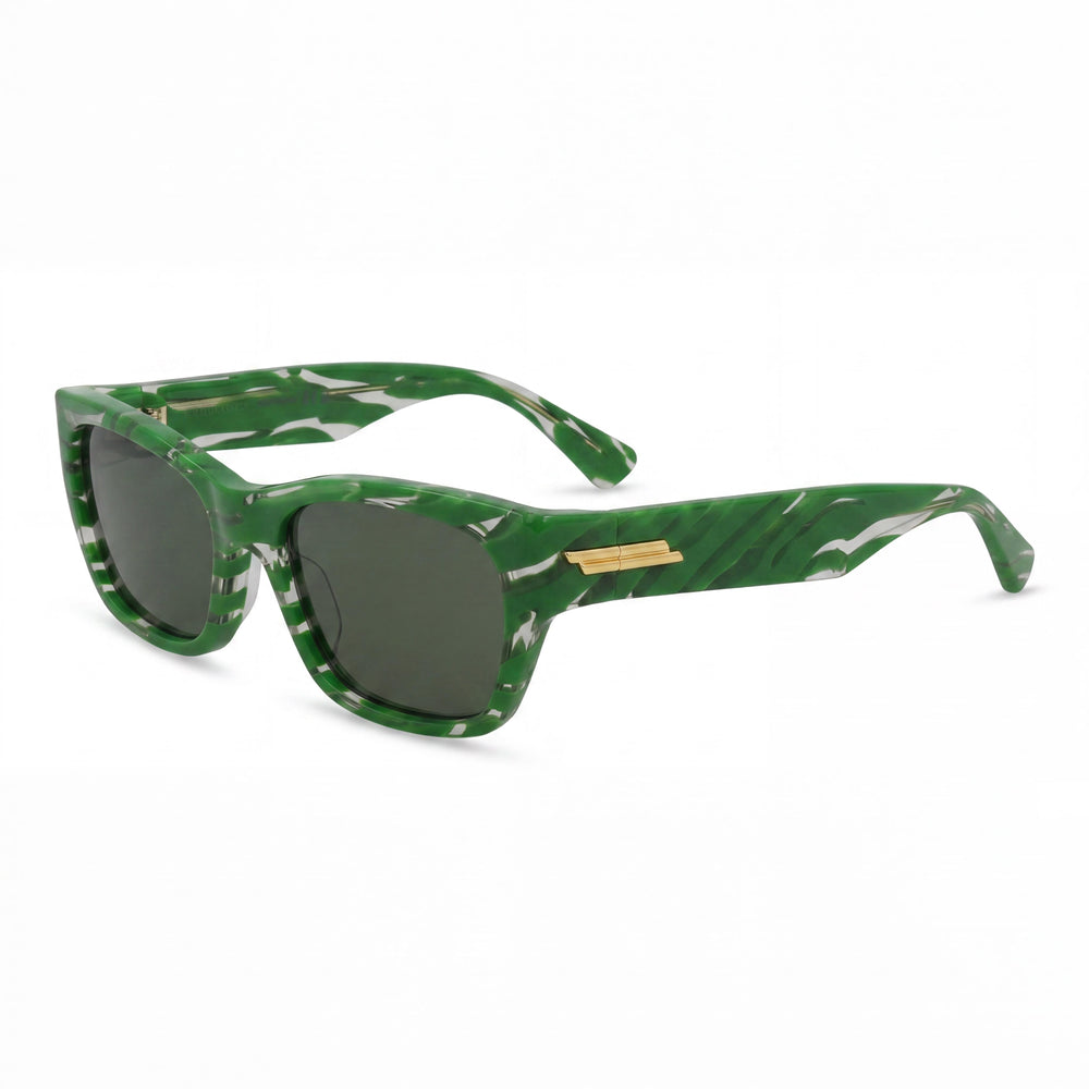 Bottega Veneta Unisex Square/Rectangle Acetate Shiny Hybrid Zebra Green Crystal UV Protection Sunglasses 55mm
