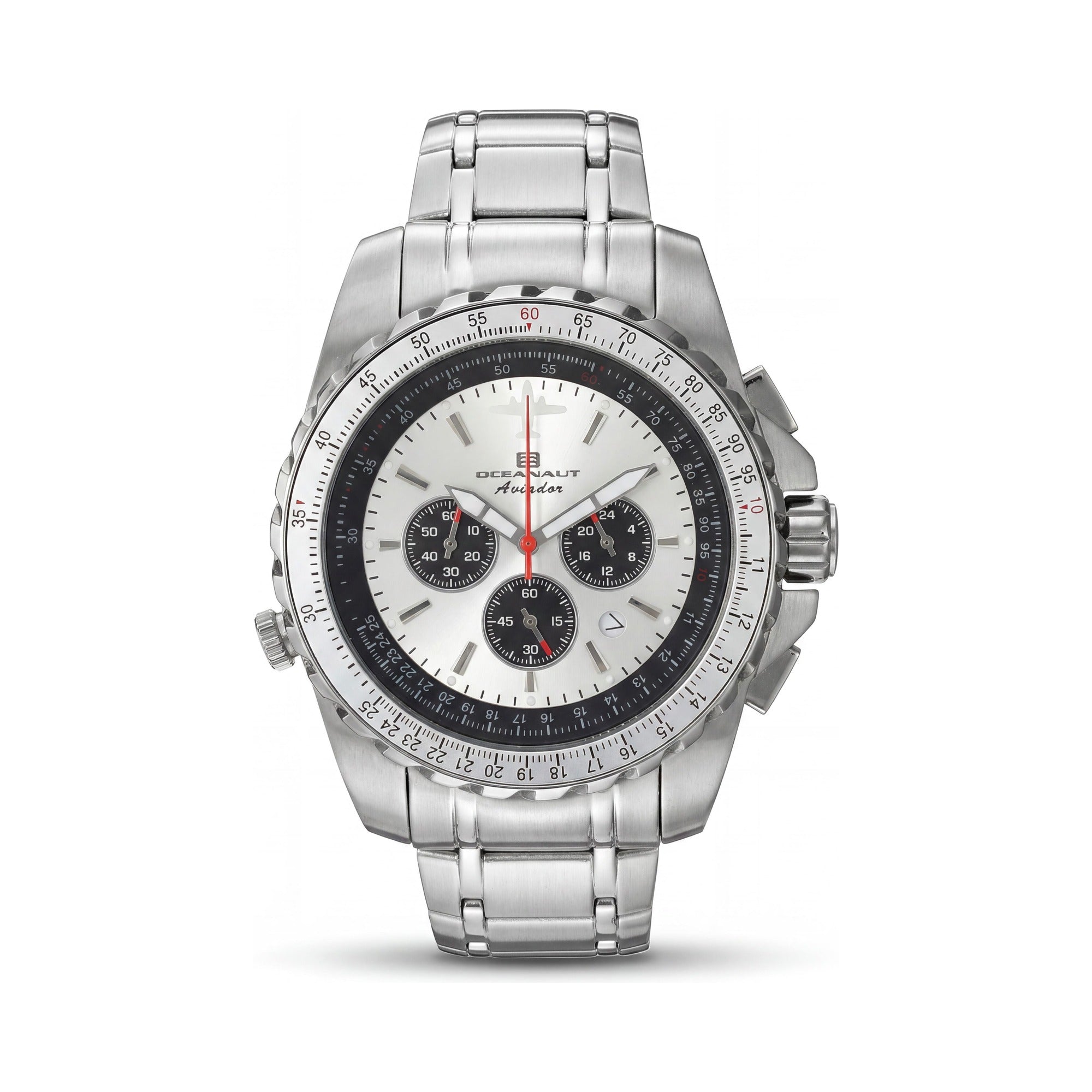 Oceanaut Aviador Pilot Men's Silver Chronograph Quartz Movement Watch with Rotating Bezel and Date Display 45mm, Photo 1