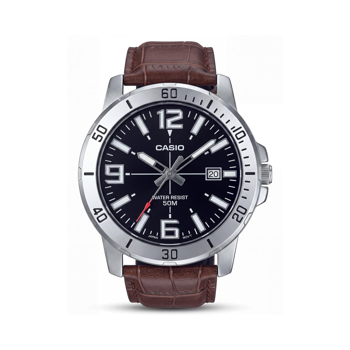 Reloj Casio Sport de Cuarzo Analógico para Hombre con Correa de Cuero Marrón, Esfera Negra, Caja de Acero Inoxidable de 45mm, Resistente al Agua 50m, Photo 1
