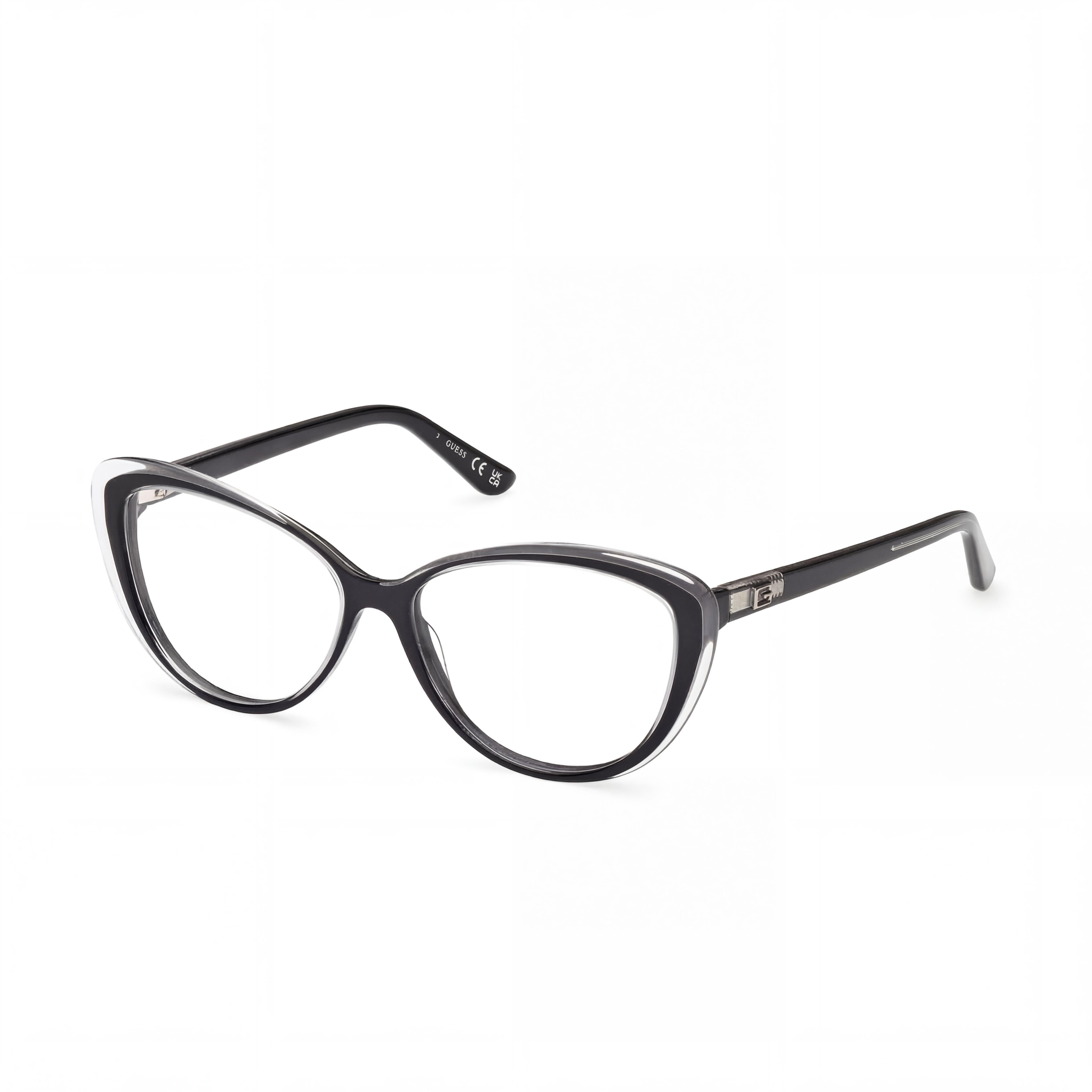 GUESS Gafas de mujer ojo de gato, montura multicolor, lentes de plástico transparentes, 140 mm ancho de lente, 14 mm puente, 42 mm patillas, Photo 1