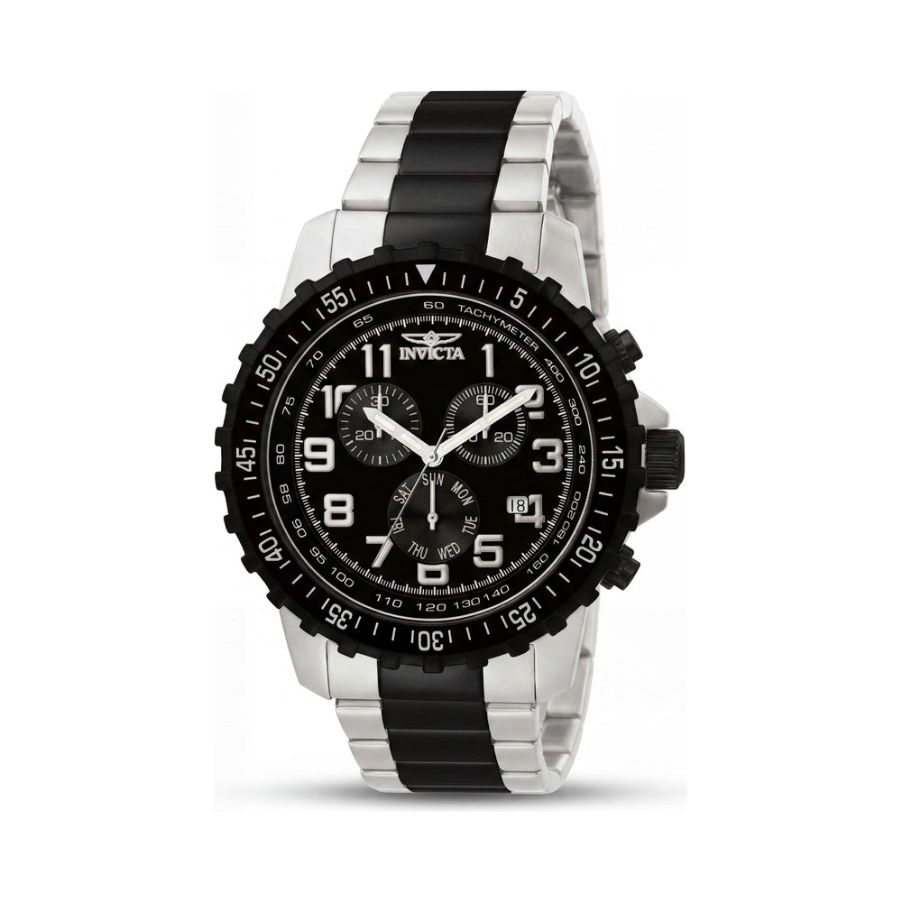 Invicta Chronograph Watch Men's Stainless Steel Flame-Fusion Crystal Silver Black 100M Water Resistant 45MM