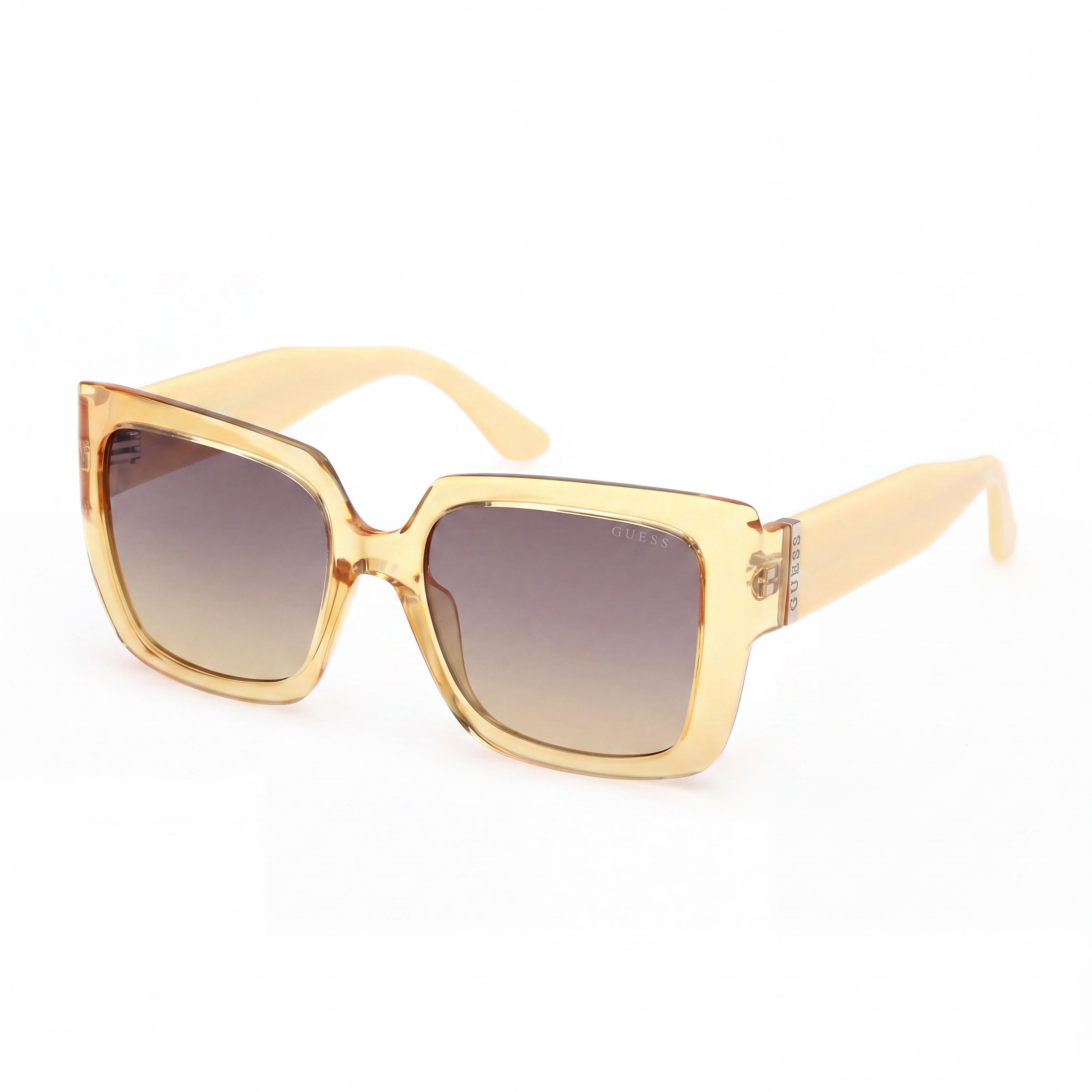 GUESS Gafas de sol contemporáneas para mujer con montura de plástico brillante amarillo claro, protección UV y degradado ahumado de 53 mm, Photo 1