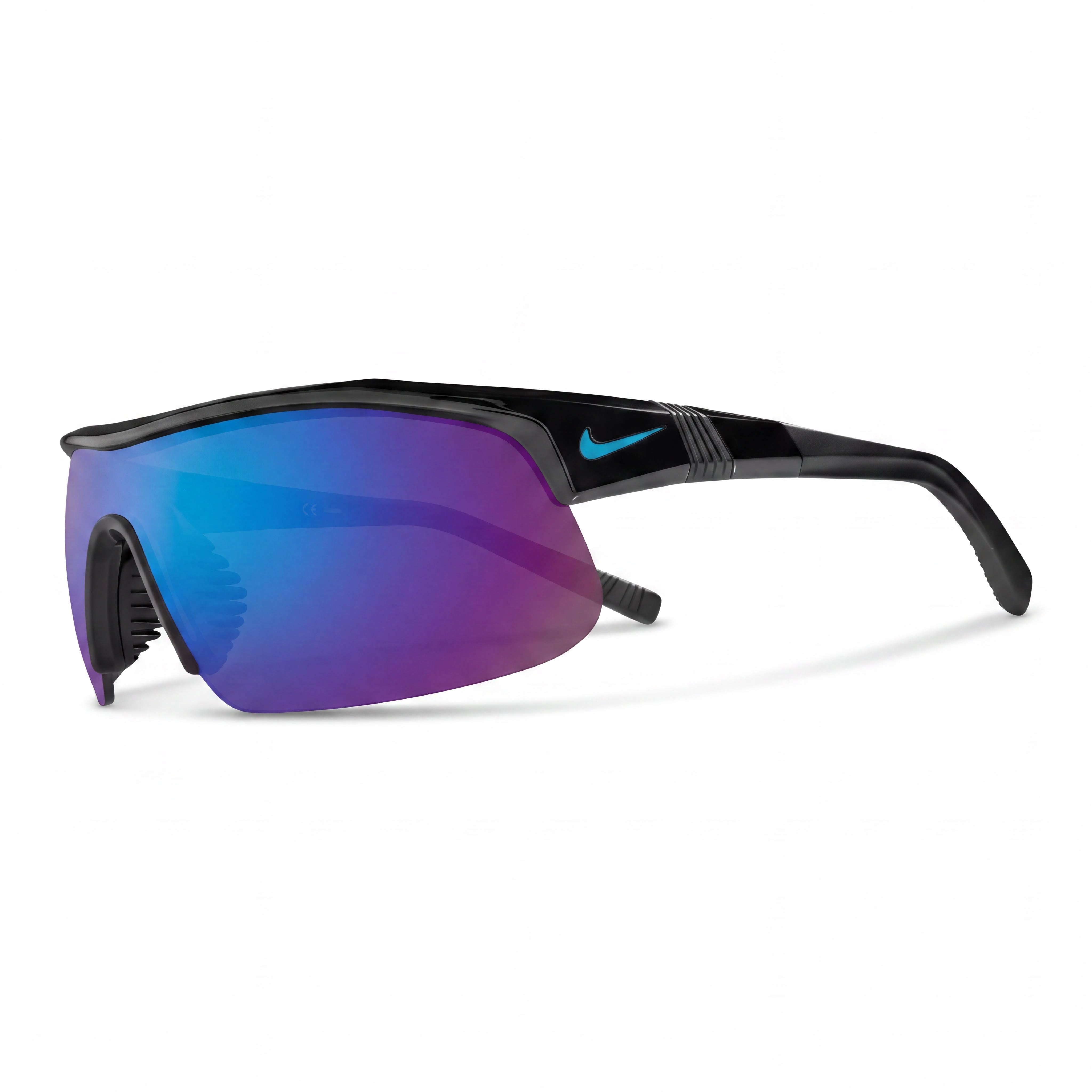 Nike SHOW X1 DX6520 010 Men's Sunglasses, Black Plastic Frame with Vented Nose Bridge, Blue Mirror UV Protected Non-Polarized Lenses, Photo 1