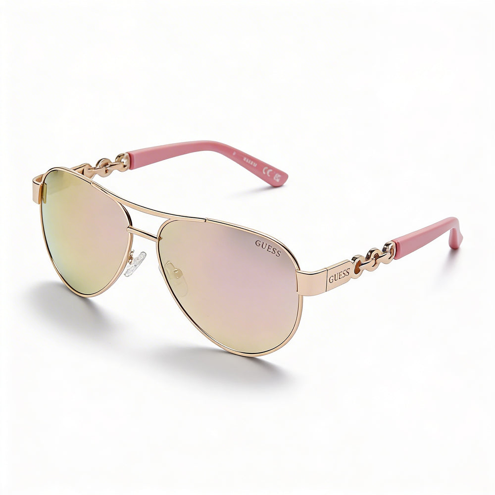 Gafas de sol GUESS Gu00174 para mujer, de metal, con protección UV 100 %, montura oro rosa, espejo marrón, 60 mm