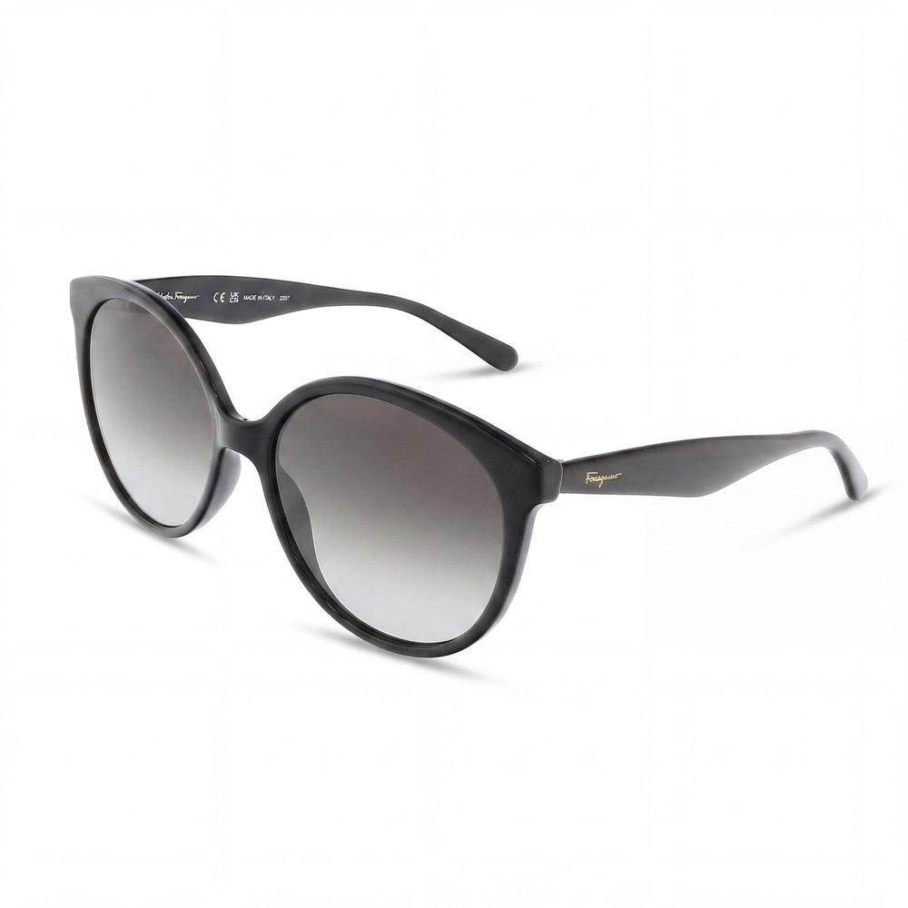 Gafas de sol redondas de plástico negro Salvatore Ferragamo Sf1071s para mujer, lentes grises degradadas, protección UV de 58 mm