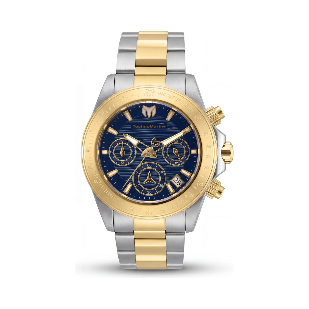 Reloj Technomarine Manta Collection de Cuarzo Cronógrafo para Mujer, Resistente al Agua, Caja de Acero Inoxidable Tono Dorado de 38 mm y Esfera Azul