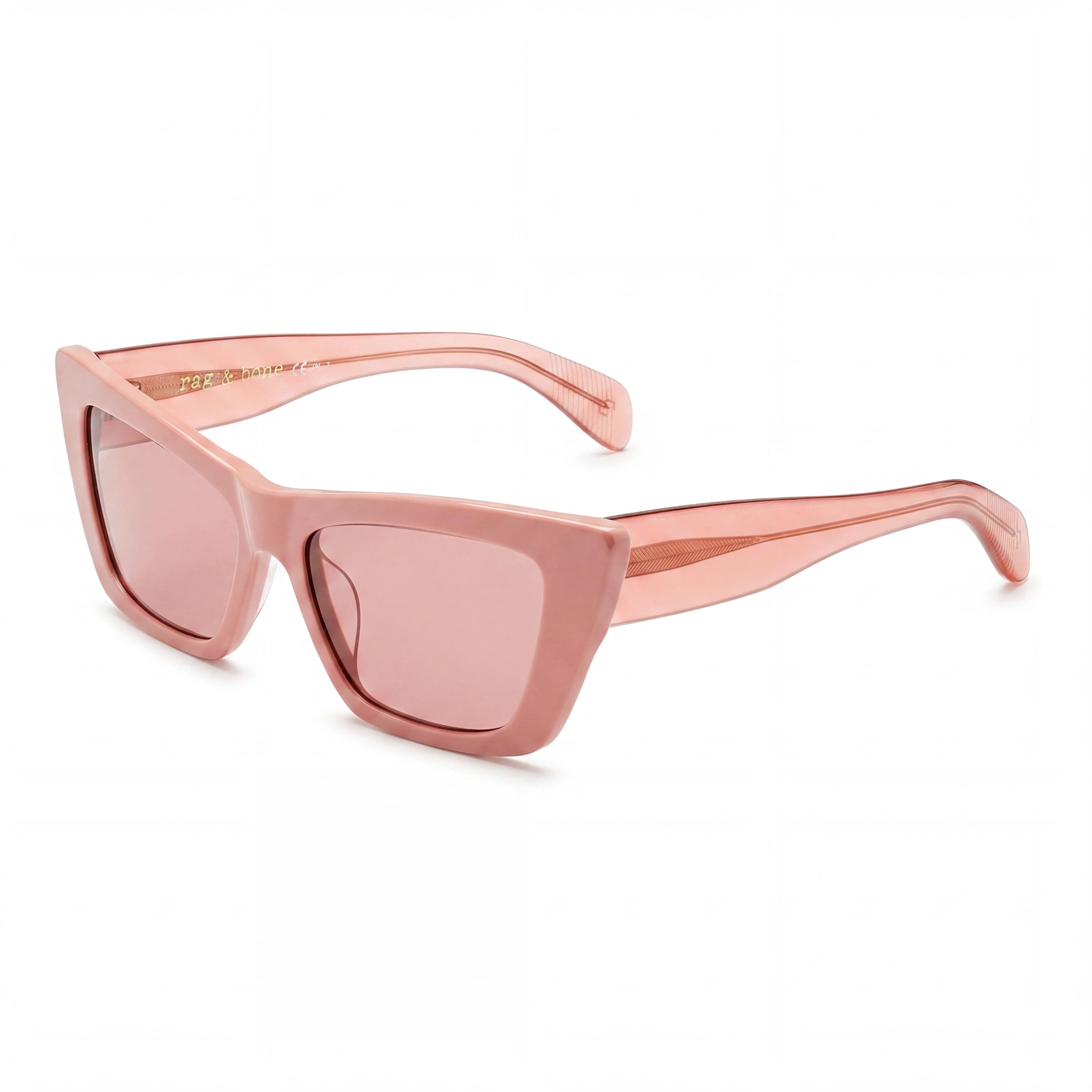 Gafas de sol rag & bone casual para mujer, montura de acetato rosa con lentes burdeos, protección UV, ligeras, aptas para lentes graduadas, 53 mm, Photo 1