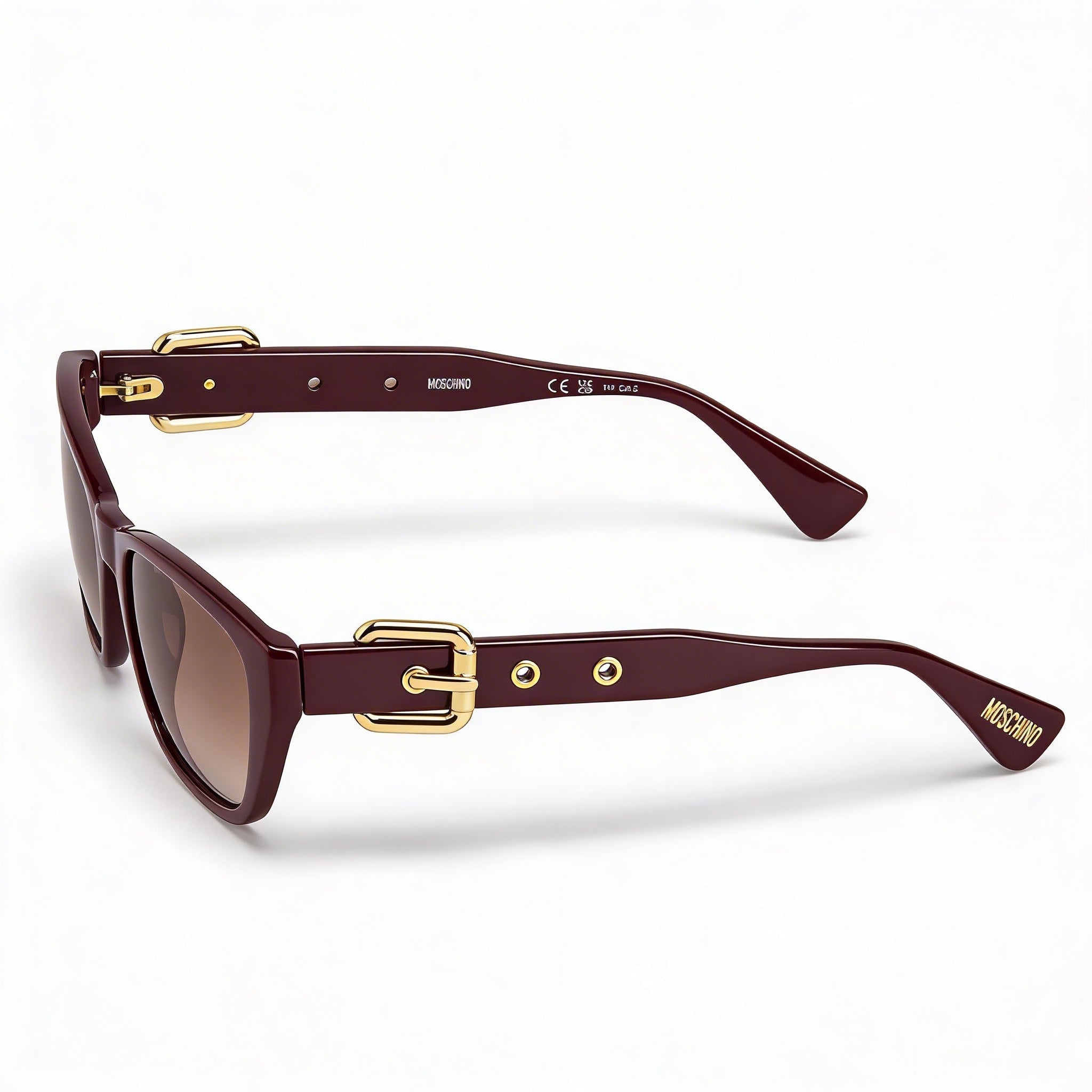 Gafas de sol Moschino Casual para mujer con protección UV de propionato de celulosa, montura marrón burdeos con degradado, lentes burdeos de 55 mm, Photo 2