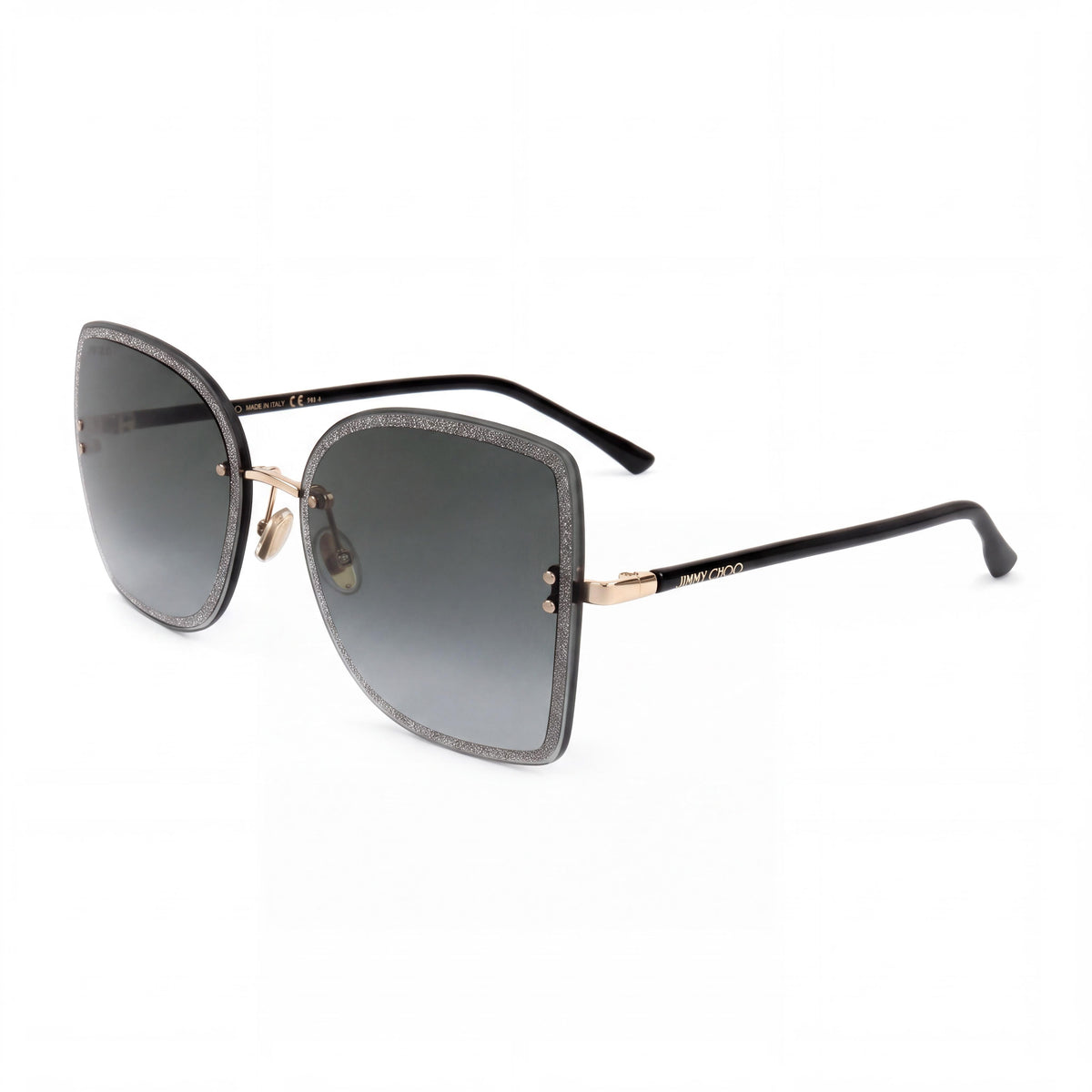 JIMMY CHOO Leti/S Women's Classic Black Gold Metal Frame Dark Grey Shaded 62mm UV Protection Sunglasses, Photo 1