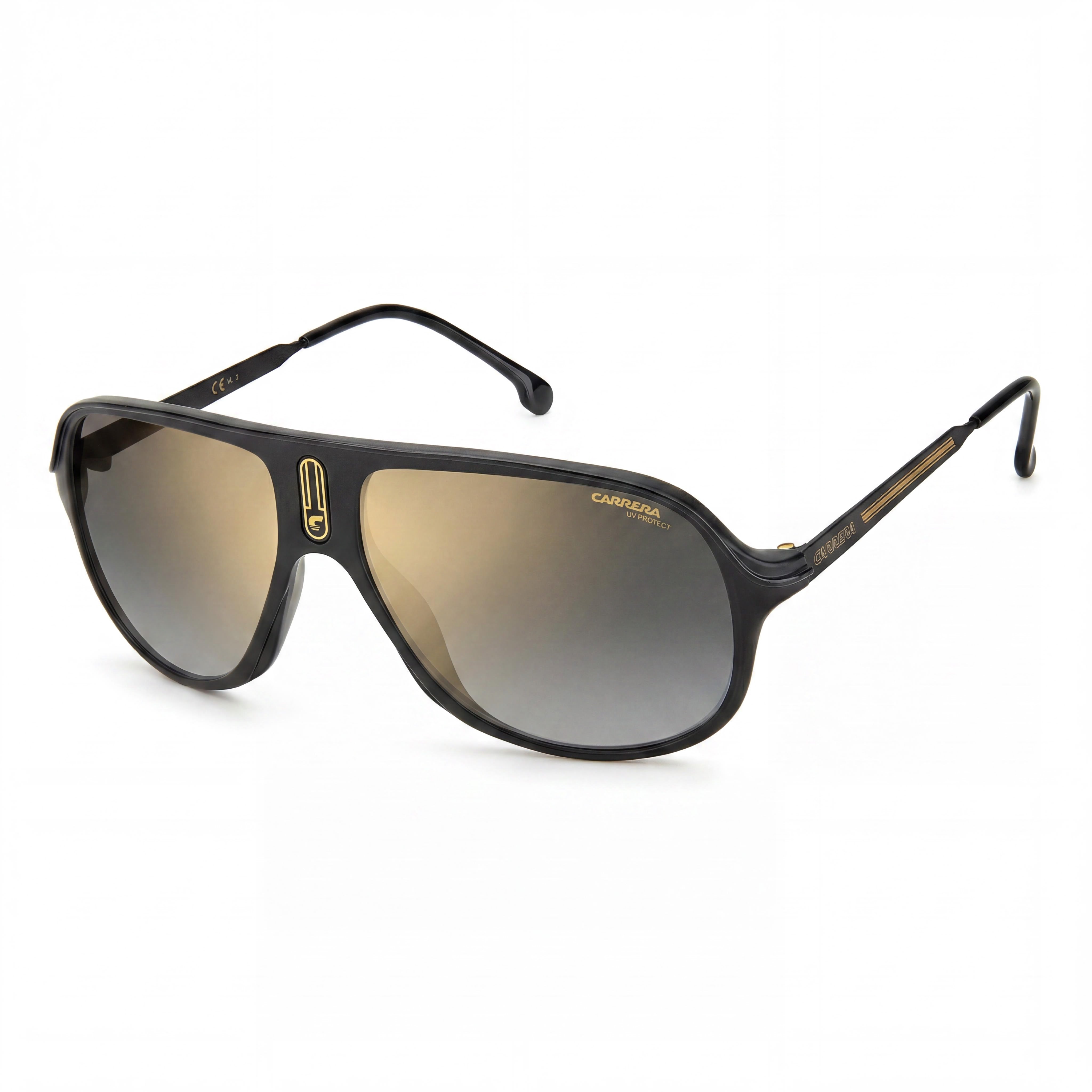Gafas de sol unisex Carrera Safari65/N, montura de poliamida negra mate, lentes espejadas no polarizadas en gris dorado, protección UV, 62 mm, Photo 1