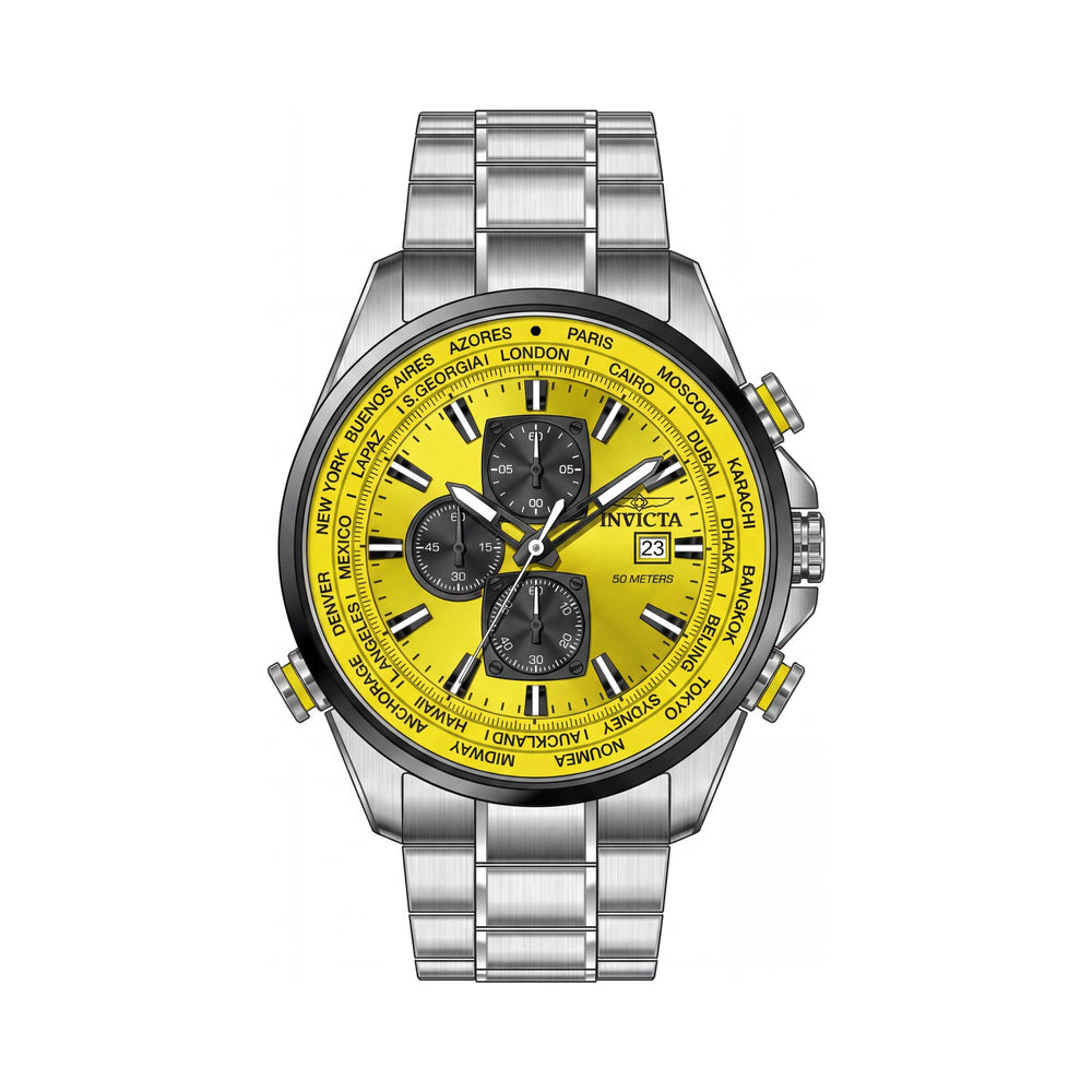 Reloj Invicta Aviator 50503 de Cuarzo para Hombre, Caja de 50mm, Esfera Amarilla, Brazalete de Acero Inoxidable