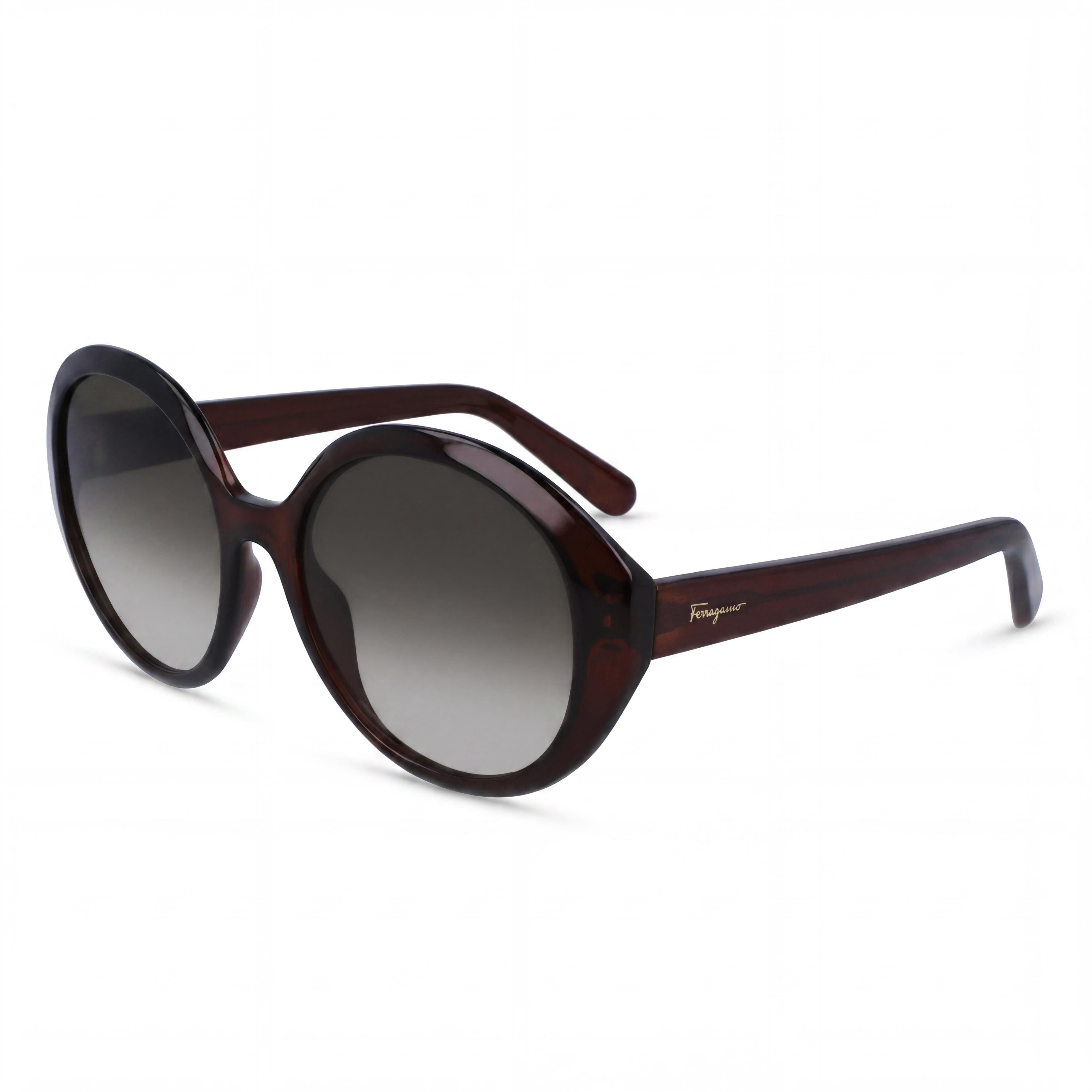 Ferragamo SF1067S Women's Crystal Brown Plastic Oval Sunglasses with Grey Gradient Lenses and 100% UV Protection, 57mm, Photo 1