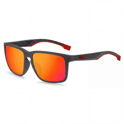 Gafas de sol unisex modernas Hugo Boss con montura de plástico y lentes de policarbonato, gris mate, rojo, 59 mm, protección UV
