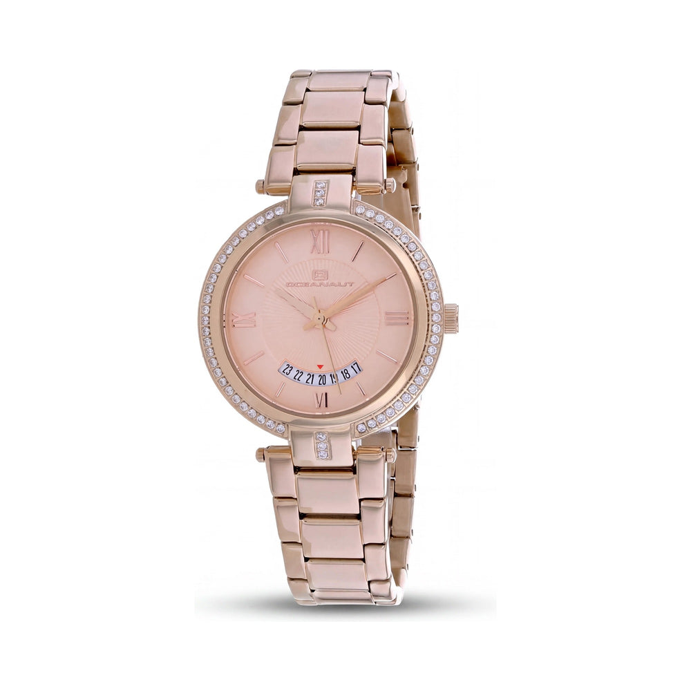 Reloj Oceanaut OC0291 de cuarzo de acero inoxidable chapado en oro rosa, resistente al agua y con cristal mineral resistente a los arañazos para mujer