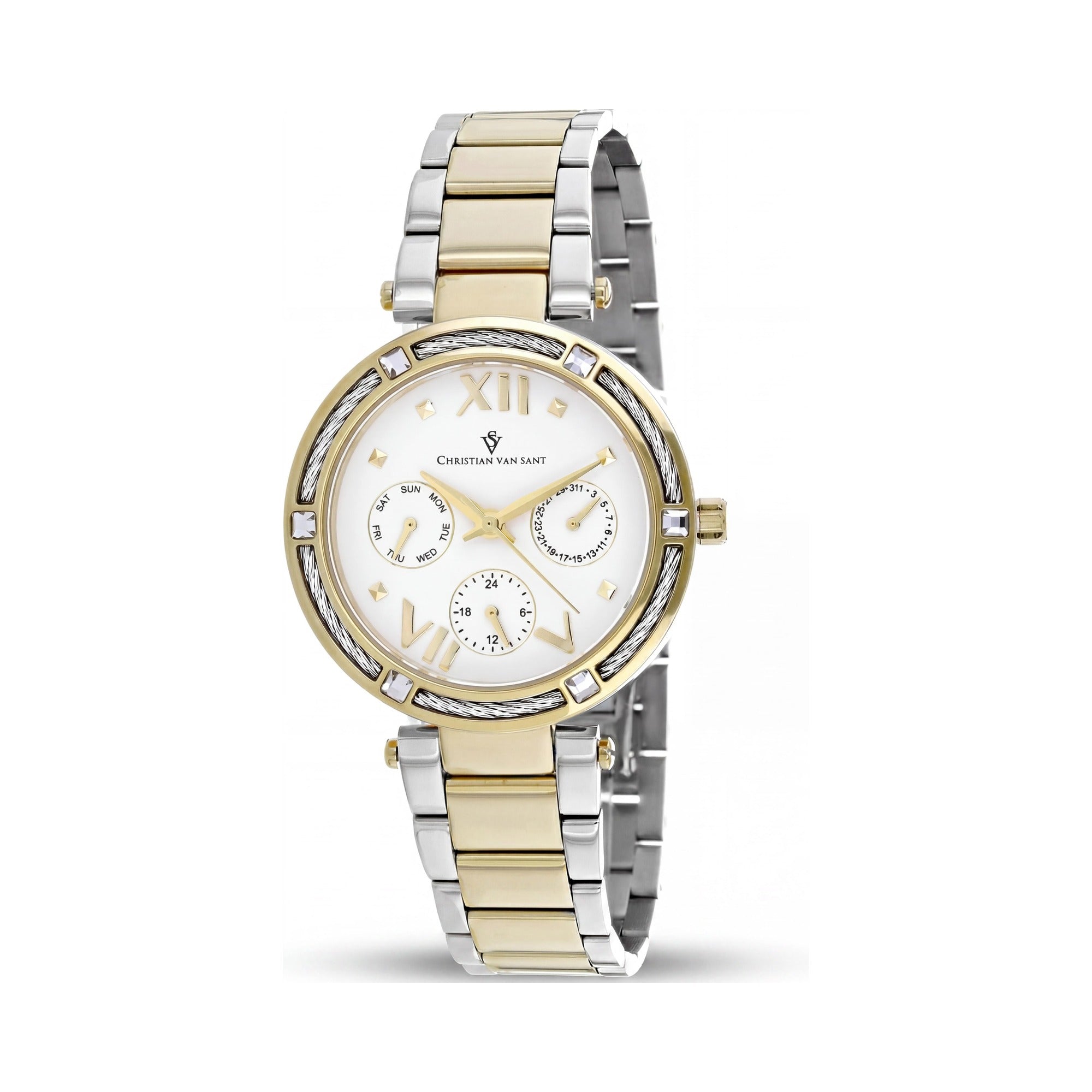 Reloj de cuarzo resistente al agua con esfera blanca y caja de acero inoxidable para mujer de Christian Van Sant, Photo 1