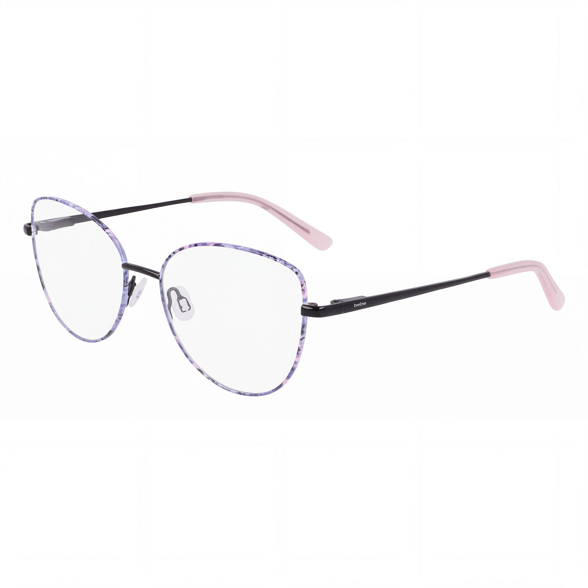 bebe Bb5207 Men's Floral Jet Metal Frame Eyewear with Clear Polycarbonate Lenses, 51mm Lens Width, Photo 1