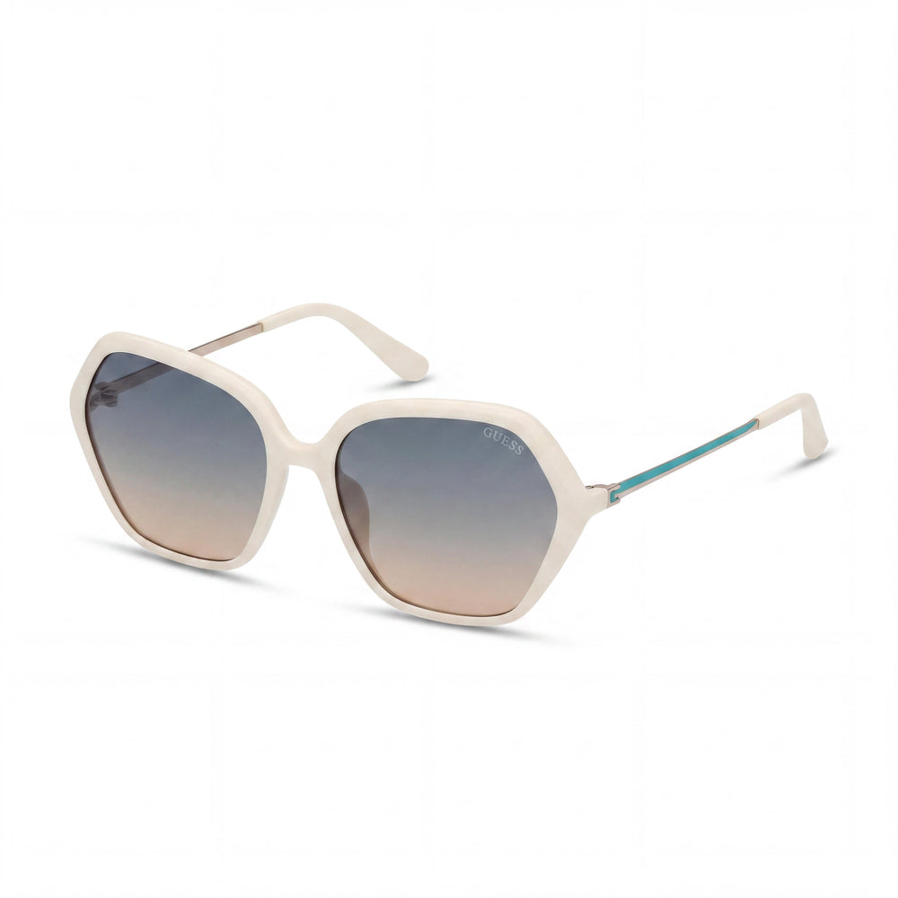 Gafas de sol geométricas extragrandes Anastasia de Guess para mujer, montura de plástico blanca, lentes negras brillantes, 55 mm