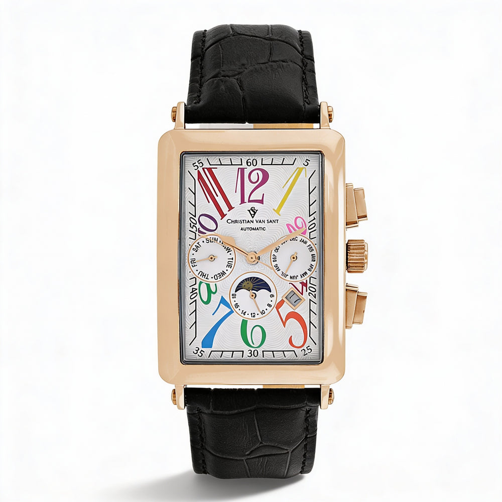 Christian Van Sant Modern Men's Automatic White Dial Multi-Function Moonphase Date Display Watch