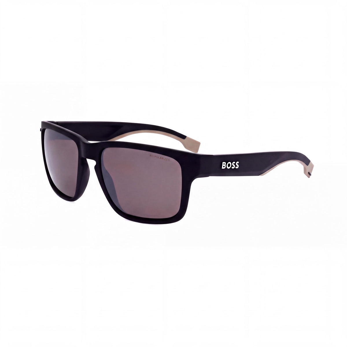 Gafas de sol Hugo Boss contemporáneas unisex de poliamida negra mate y beige, lentes marrones con protección UV, 57 mm, Photo 1