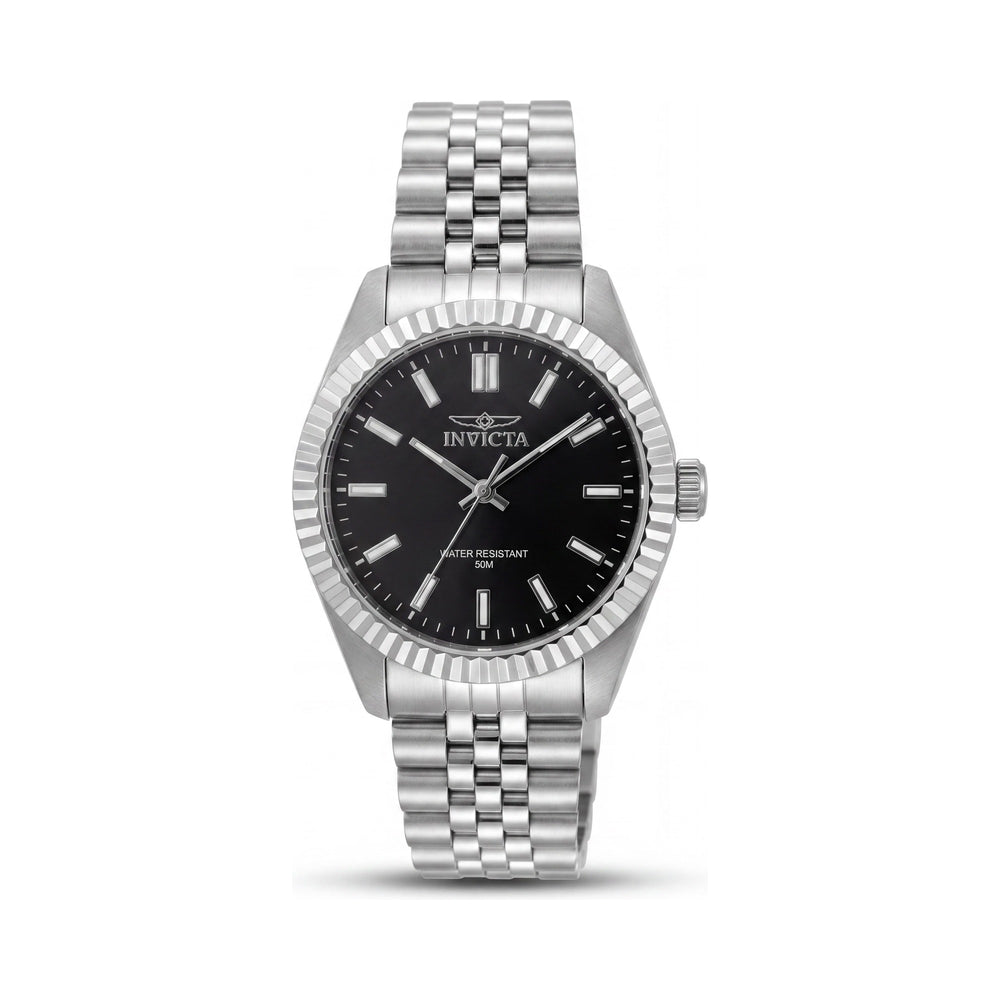Reloj unisex Invicta Specialty 47494 de cuarzo, resistente al agua, de acero inoxidable plateado y esfera negra, de 36 mm