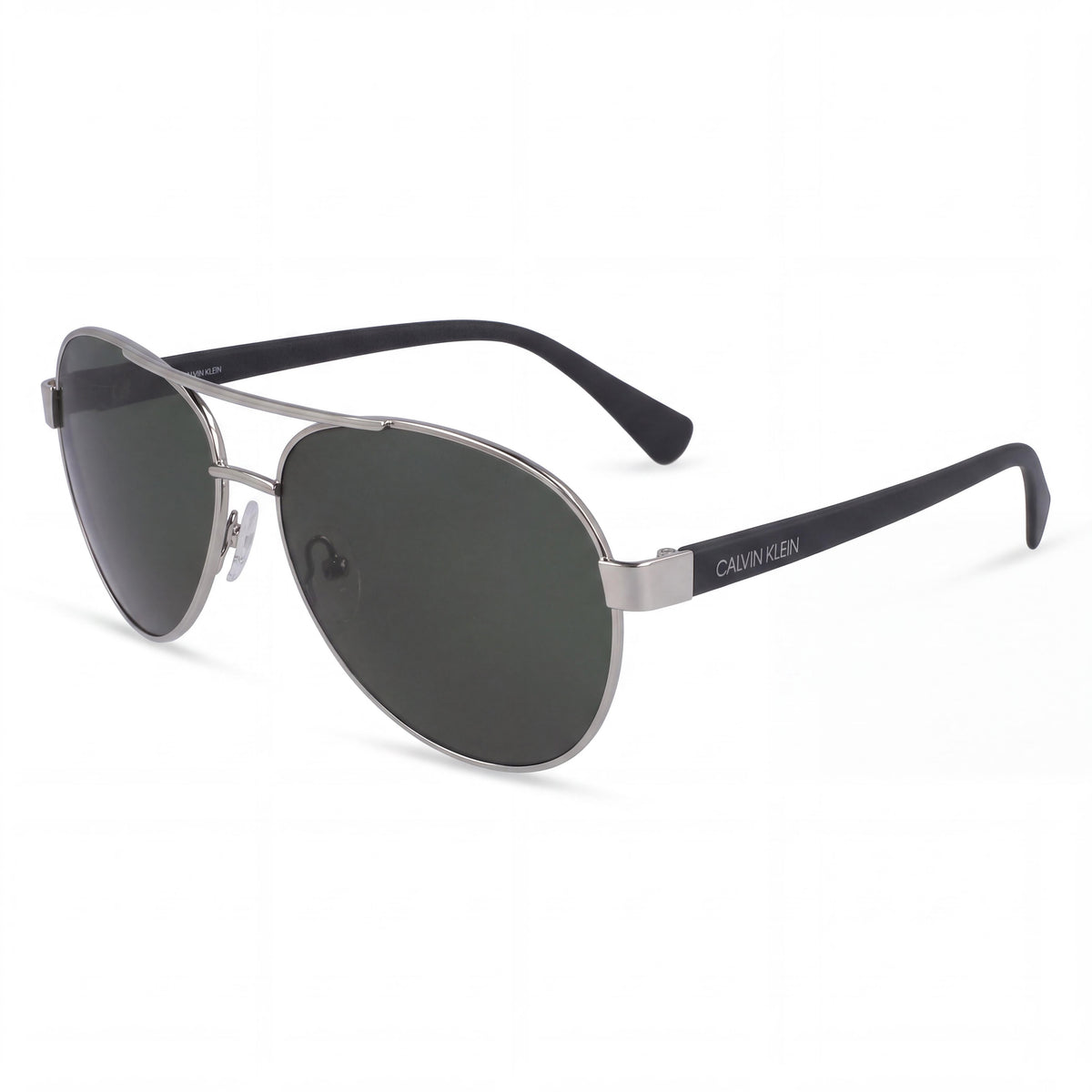 Calvin Klein Men's Aviator With Solid Green Lens Silver Green Polycarbonate Non-Polarized 100% UV Sunglasses 60mm, Photo 1