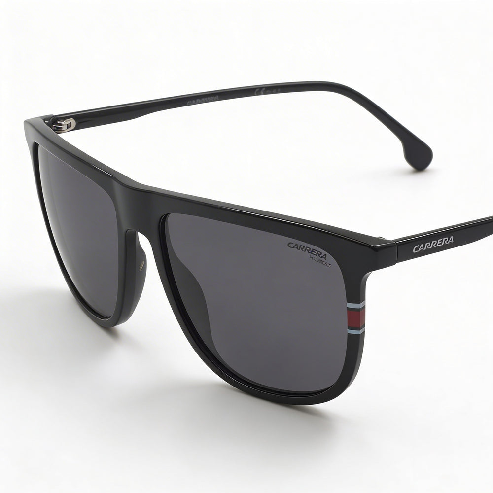 Gafas de sol unisex Carrera 218/S con montura de plástico negra y lentes polarizadas grises, 100 % protección UV, 58 mm