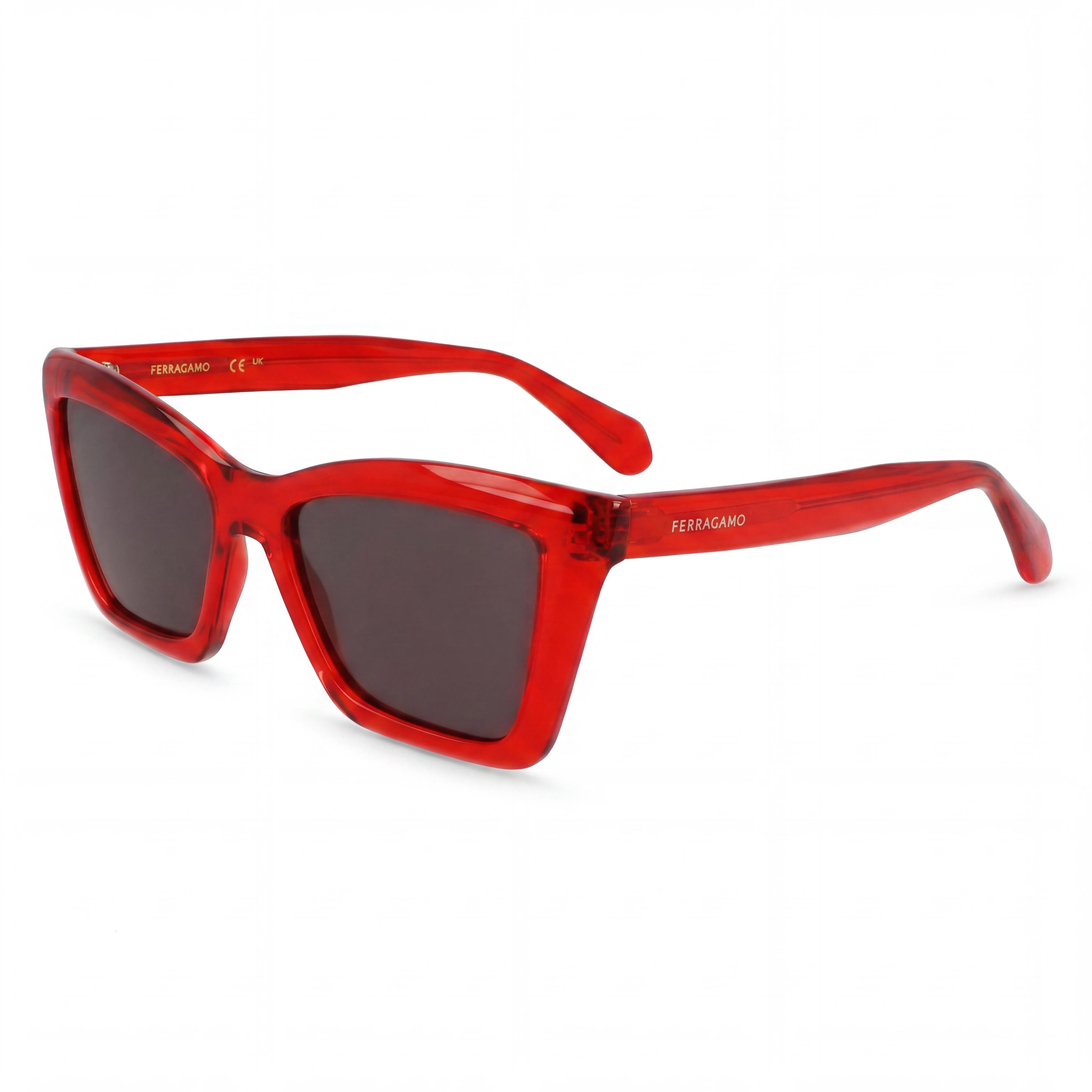 Gafas Ferragamo Sf2039se para mujer con montura de acetato rojo transparente y lentes grises sólidas de 53 mm, Photo 1