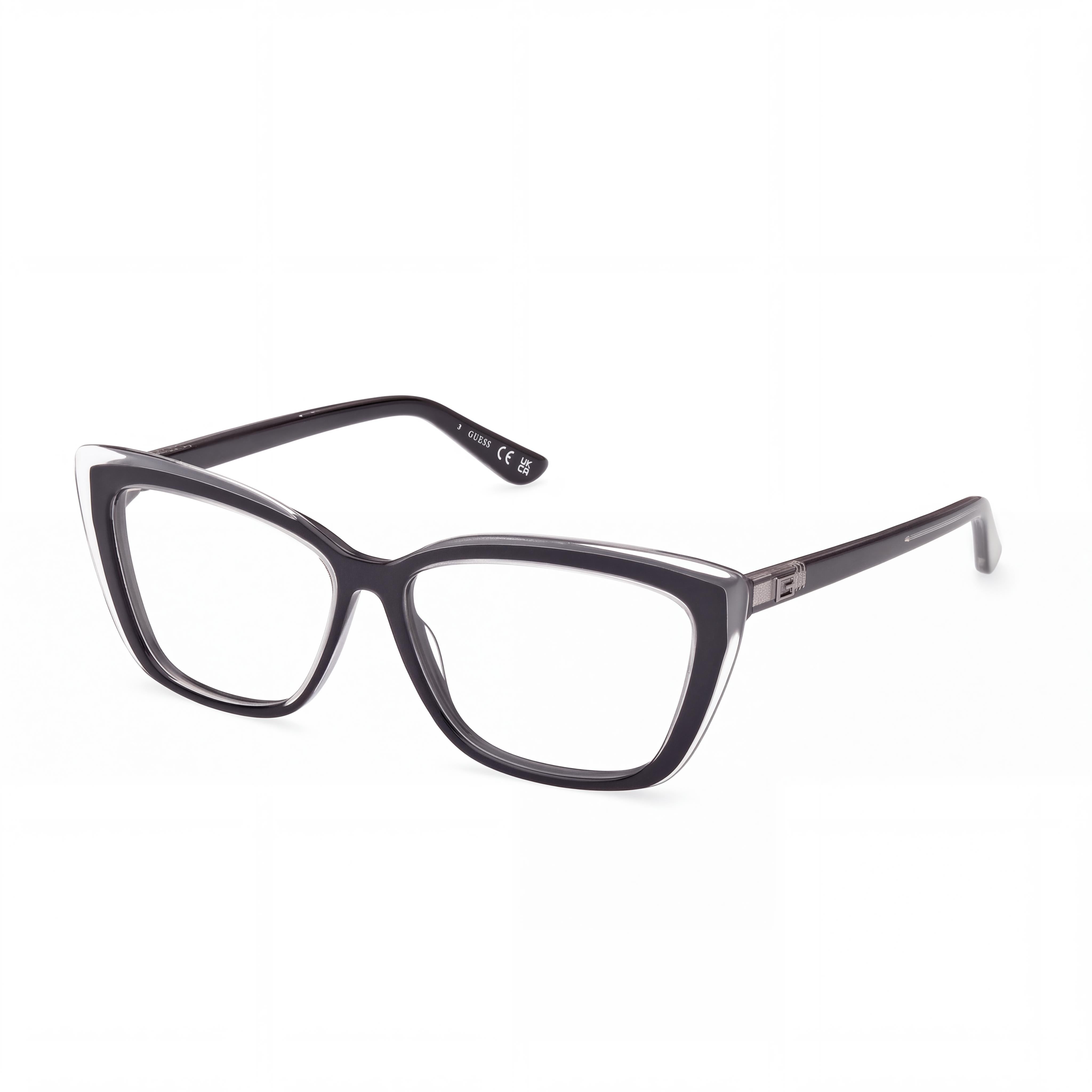 GUESS SQUARE GU2977 Women's Multicoloured Acetate Frame Eyeglasses with Transparent Plastic Lenses, 140mm Lens Width, Photo 1