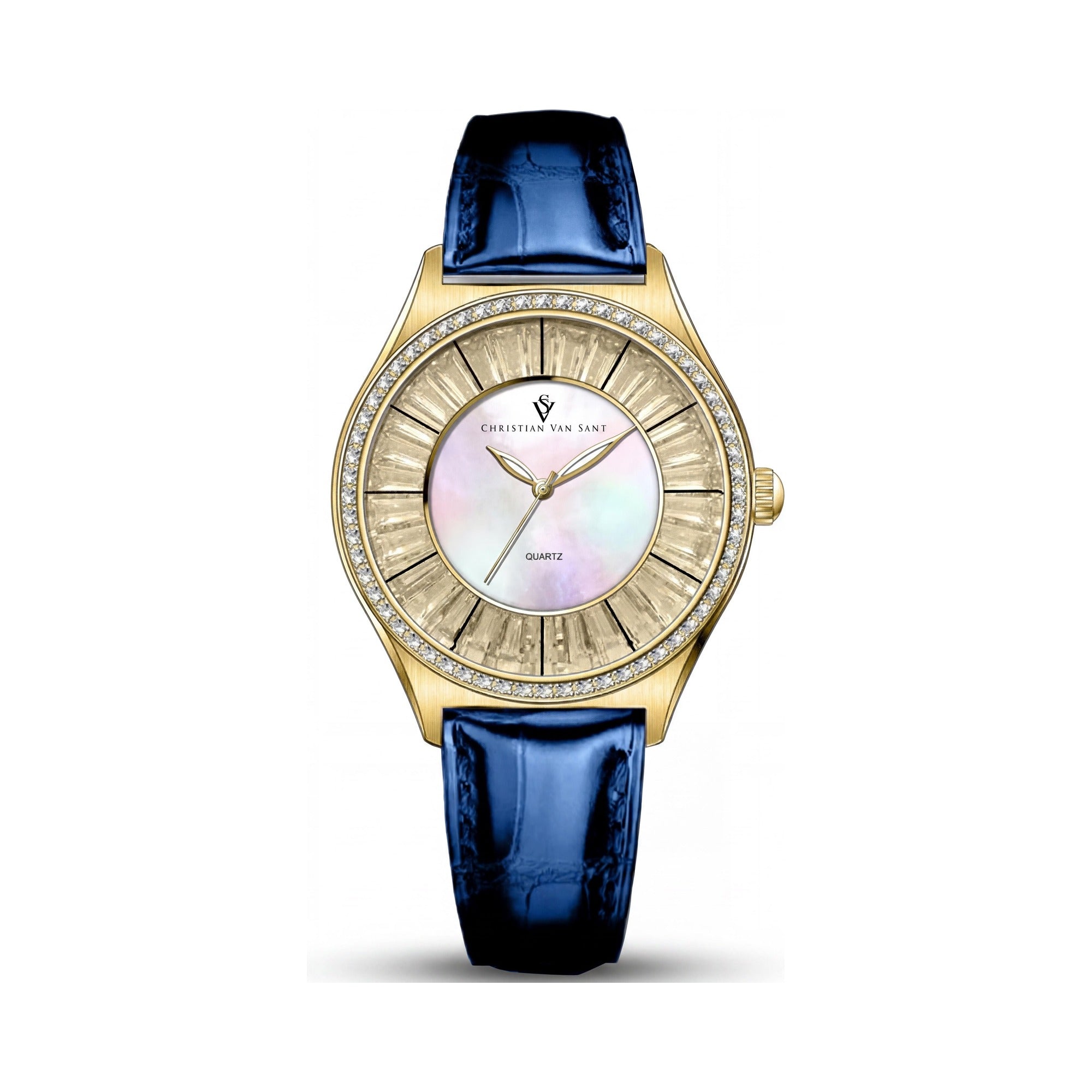 Christian Van Sant CV3203 Modern Women's Stainless Steel Leather Mother of Pearl Dial Quartz Water Resistant Watch, Photo 1